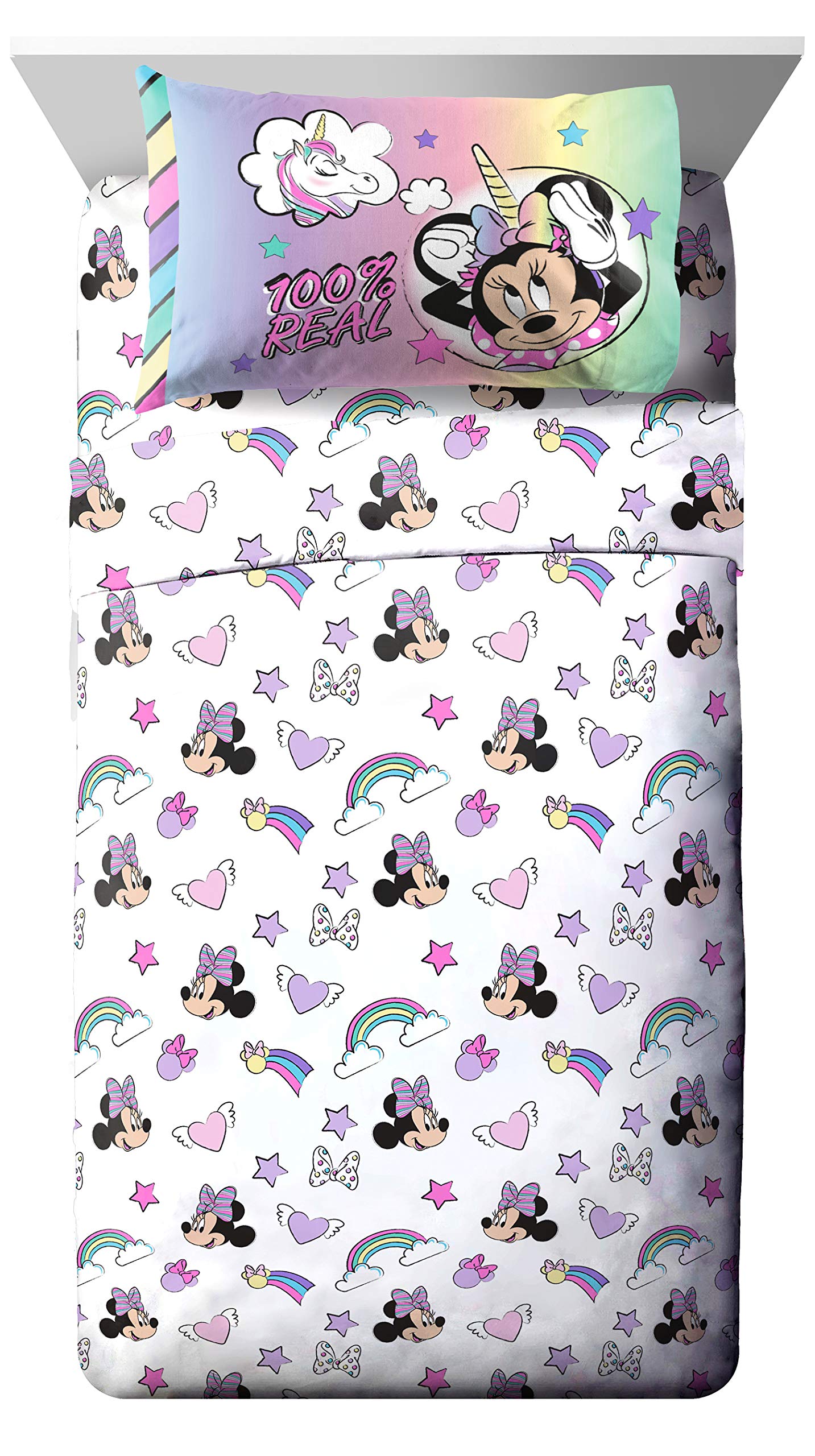 Jay Franco Disney Minnie Mouse Unicorn Dreams 7-Piece Full Bedding Set - Reversible Comforter & Sheet Set - Ultra Soft Fade Resistant Microfiber (Official Disney Licensed Product) for Kids' Bedroom Decor & Gift