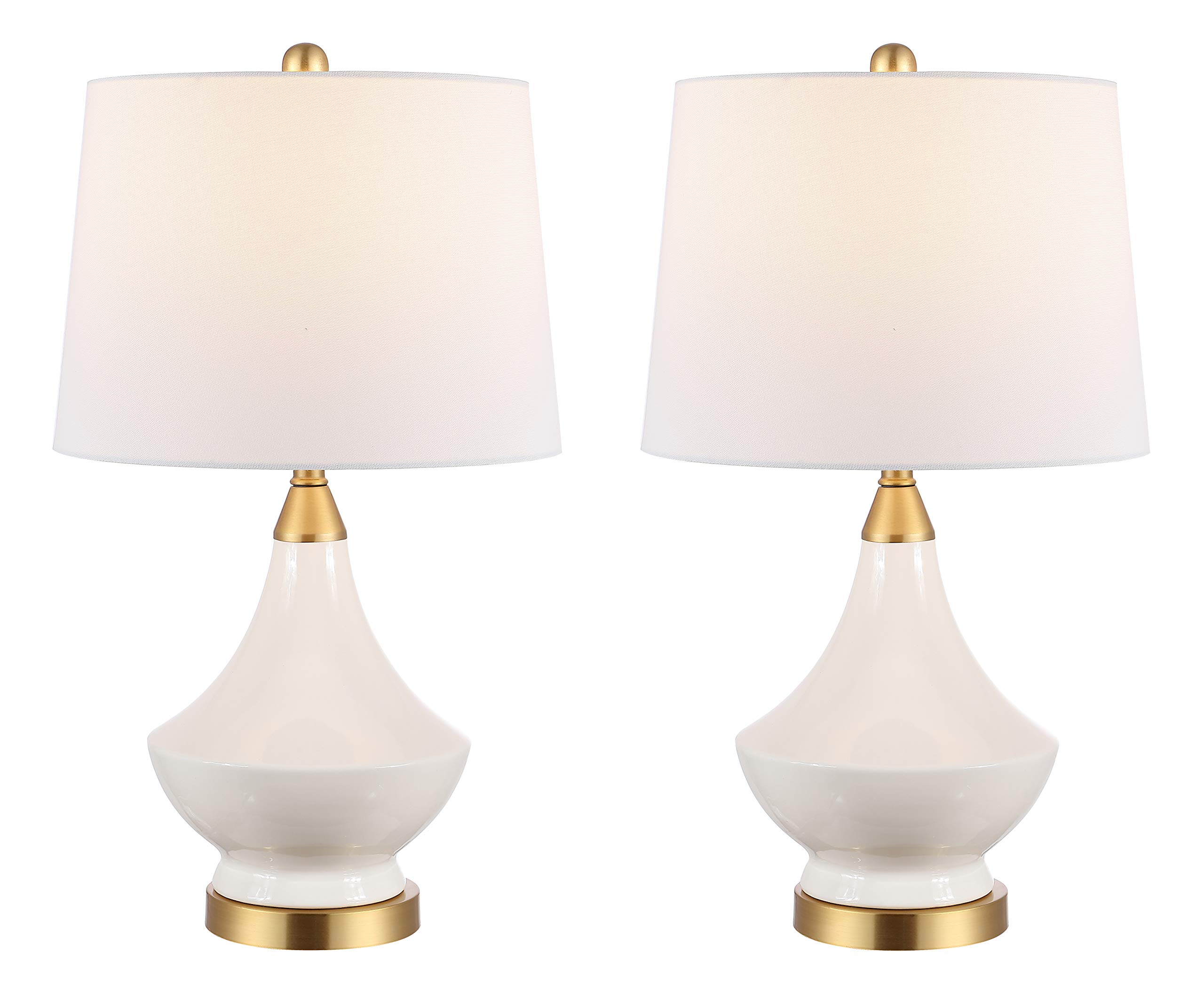 SAFAVIEH Marlowe Modern White Glass 25-inch Table Lamp Set of 2 with LED Bulbs - Bedroom Nightstand, Living Room, Home Office Lighting for Cozy Ambiance and Stylish Decor