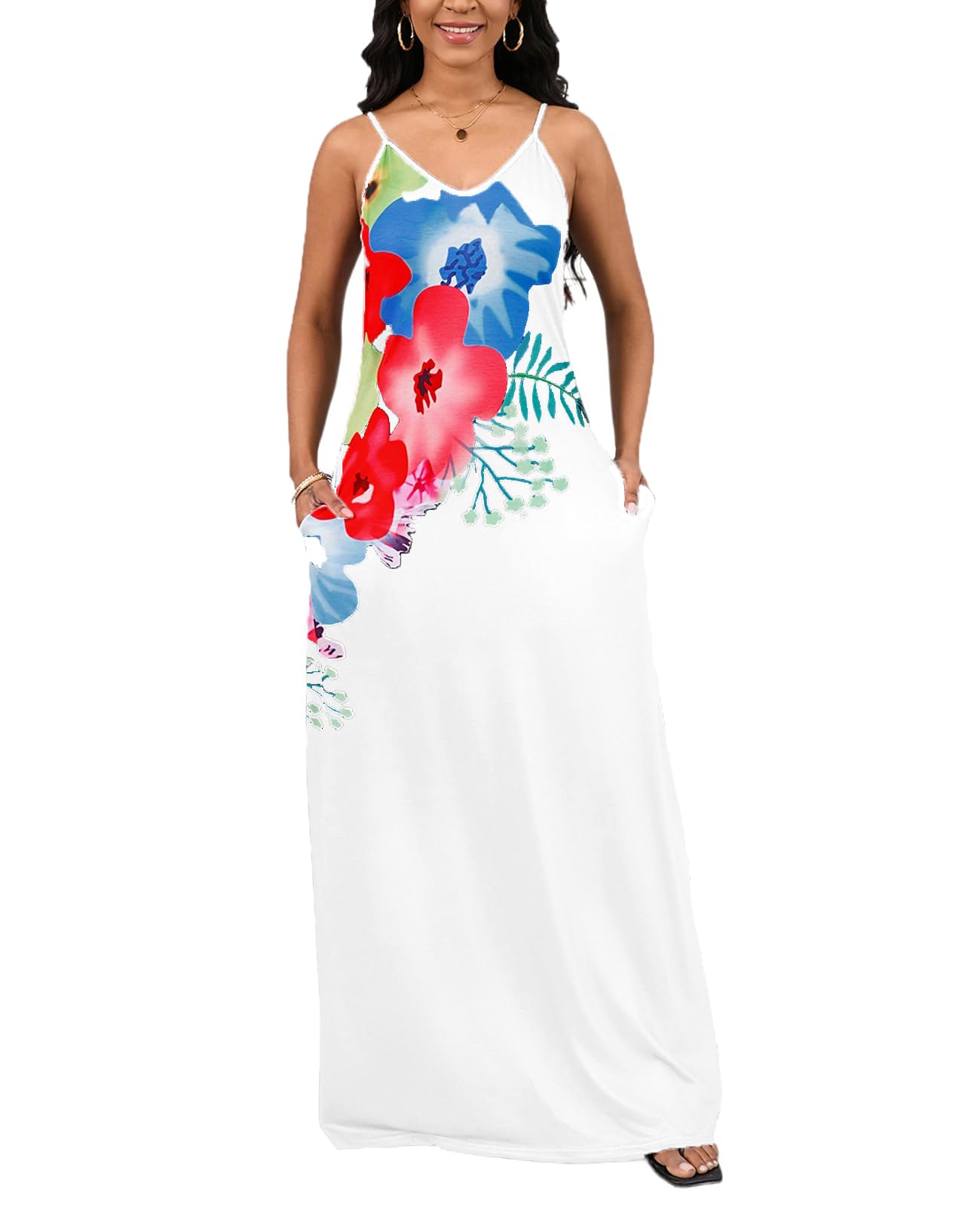 2025 Plus Size Maxi Dress for Women - Floral Sleeveless Summer Casual Long Sundress with Pockets | Sexy Vacation Dress for Beach, Party & Date Nights