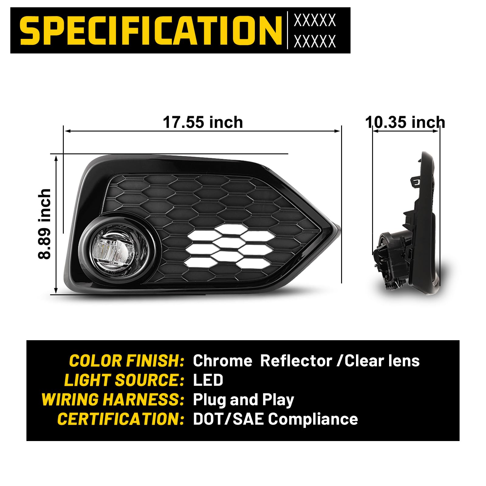 2017-2019 Honda Civic Hatchback/Si LED Fog Lights Kit - Clear Lens Fog Lamps with Wiring Harness & Switch (1 Pair) - Perfect for Night Driving and Bad Weather Conditions