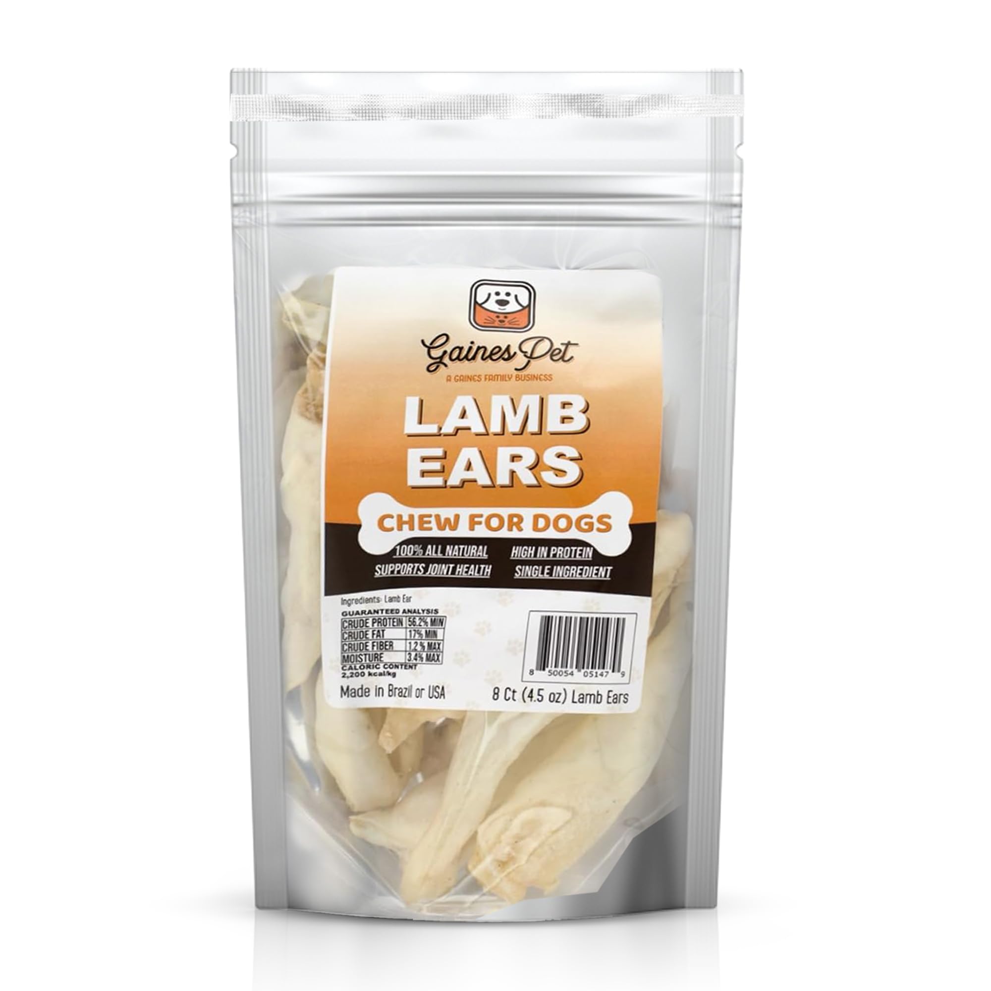 Natural Lamb Ear Dog Treats – Grain-Free, Dental Health Chews for Pets – 8 Count – Perfect for Training & Anxiety Relief