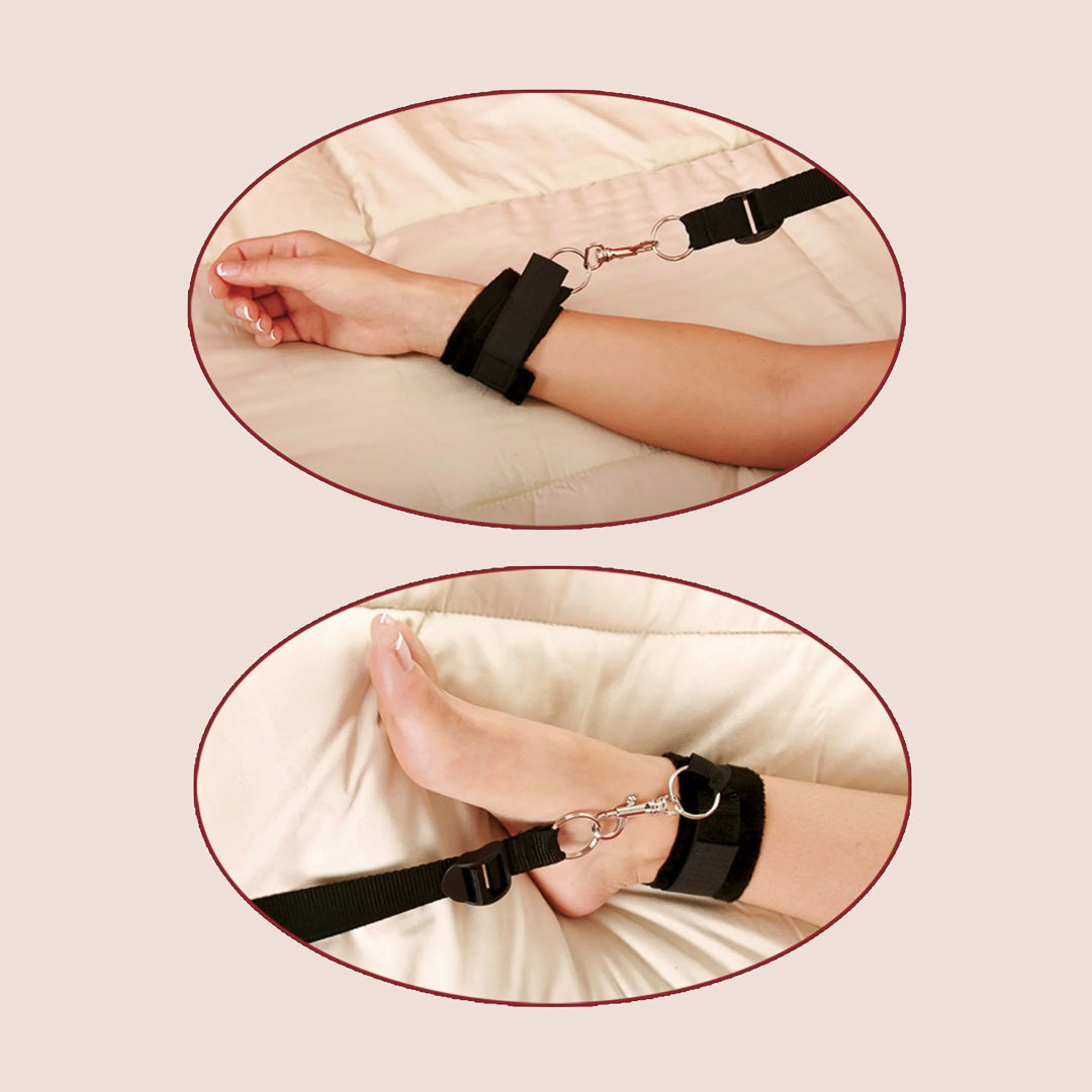 Fetish Fantasy Series Bed Restraint Bondage Kit - Adjustable Handcuffs & Leg Cuffs with Tethers for Couples | BDSM Accessories for Bedroom Play, Spice Up Your Intimate Moments