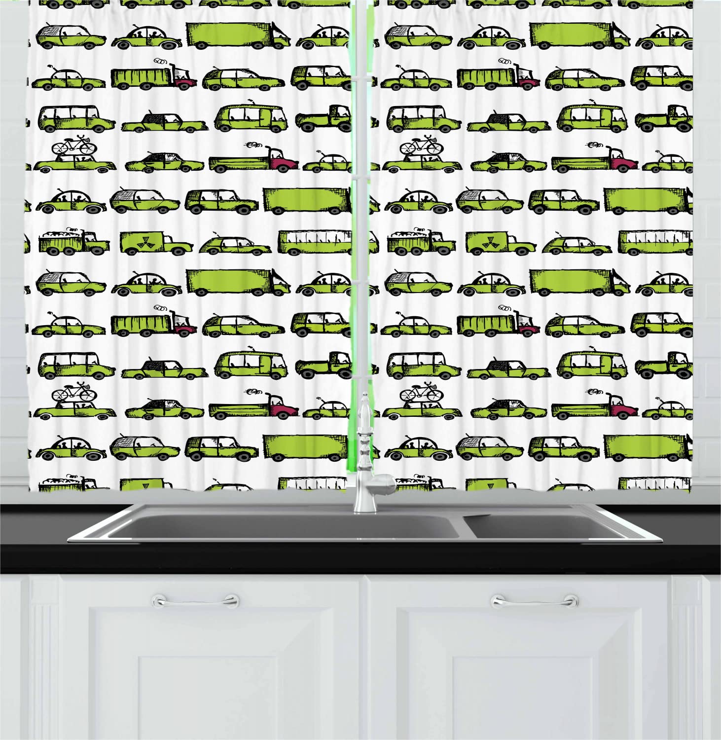 Ambesonne Cars Long Kitchen Curtains - 55