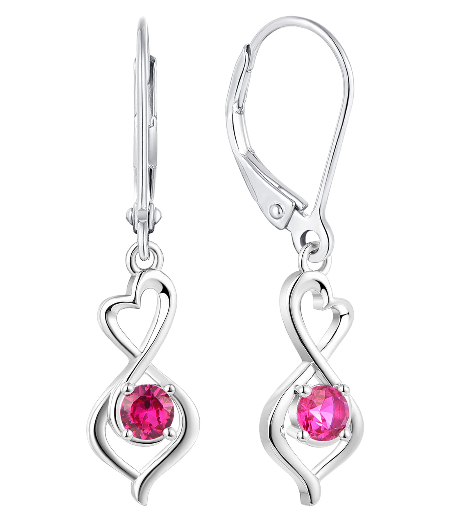 YL Heart Dangle Drop Earrings - 925 Sterling Silver Infinity Leverback Earrings with Birthstones | Twisted Jewelry for Women | Perfect for Valentine's Day, Anniversary Gifts & Special Occasions