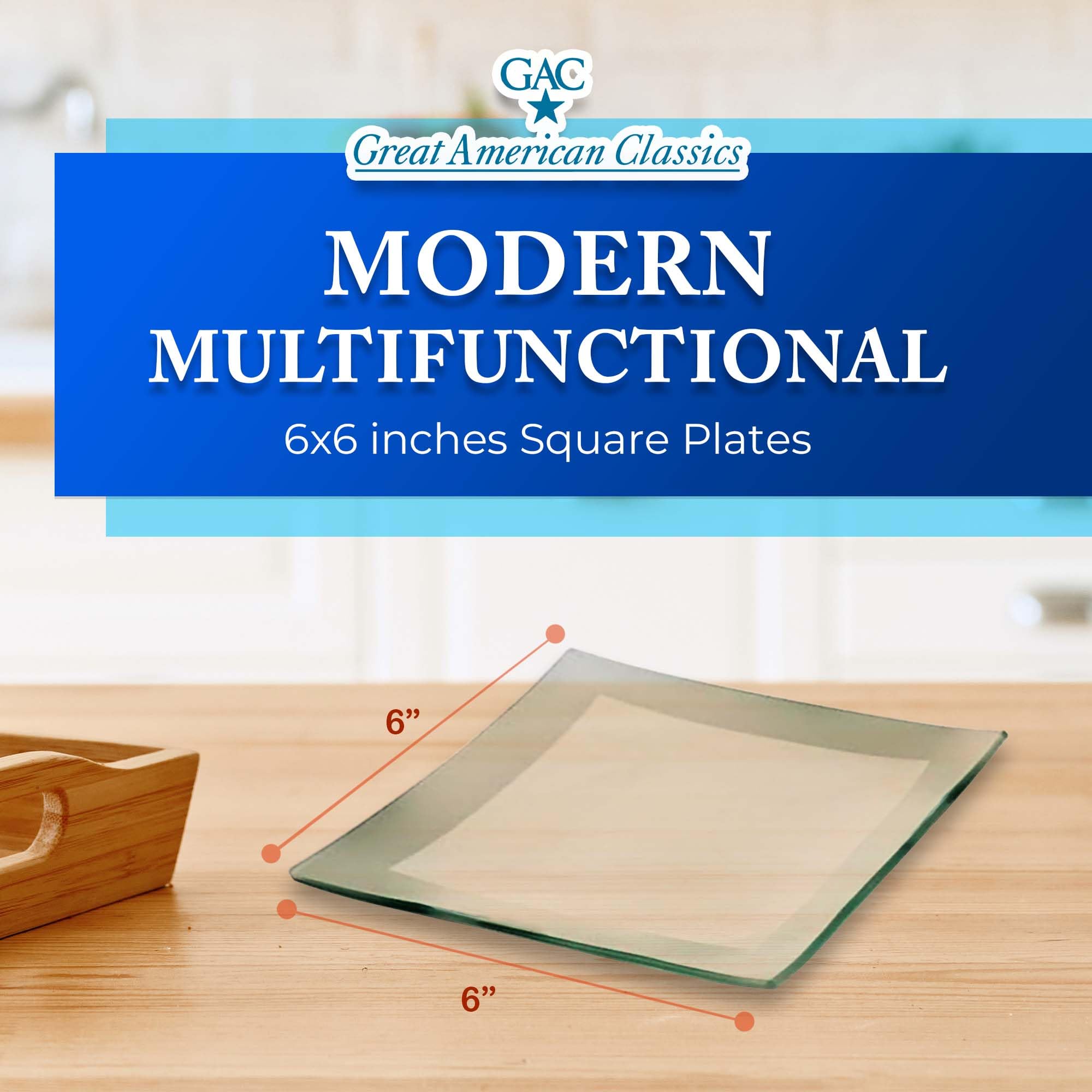 GAC Modern 6-Inch Square Tempered Glass Plates – Elegant Dessert & Cocktail Plates Set of 4, Durable & Stylish, Microwave & Dishwasher Safe – Perfect for Party Serving, Wedding Receptions & Home Entertaining