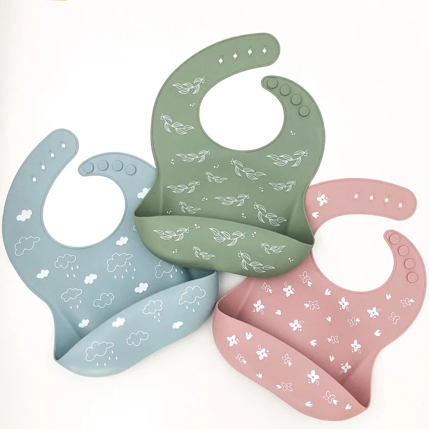 One Chew Three Silicone Catch Bib - Waterproof Baby Feeding Bib with Deep Food Pocket for Mess-Free Meals - Perfect for Infants & Toddlers at Home, Restaurants or Daycare