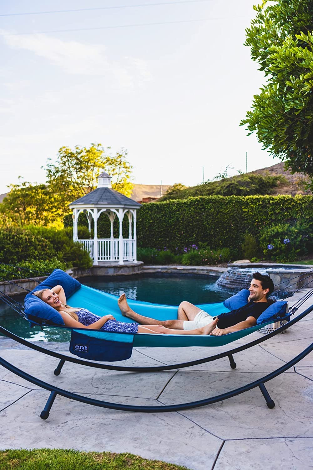 ENO SuperNest SL Hammock - 1-2 Person Outdoor Hammock for Backyard, Patio, Lawn & Balcony - Lightweight & Durable Camping Gear - Perfect for Relaxing, Reading & Napping (Coastal Blue)