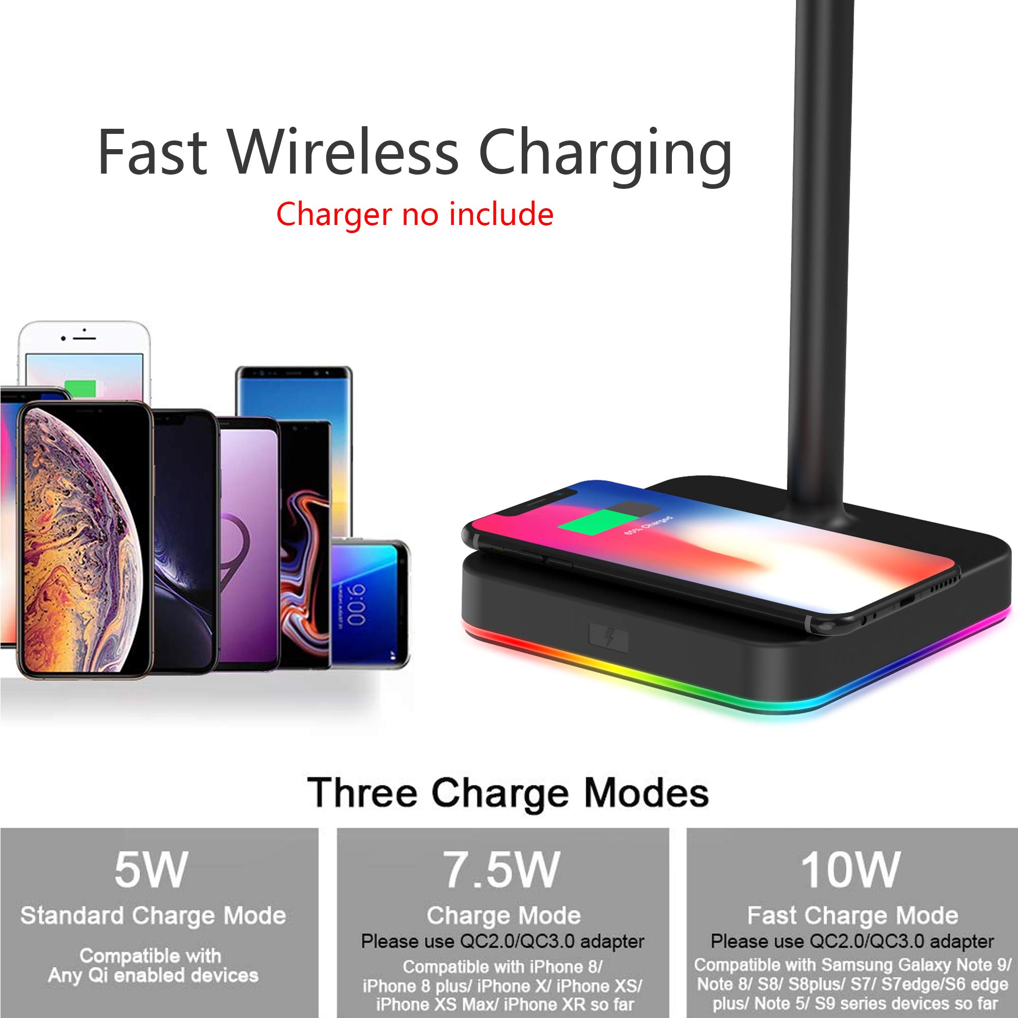 KAFRI RGB Gaming Headphone Stand with 10W/7.5W Fast Wireless Charger - Premium Headset Holder with QI Charging Pad for Gamers, PC & Desk Setup - Perfect for Gaming Stations, Home Office & Streaming Setups