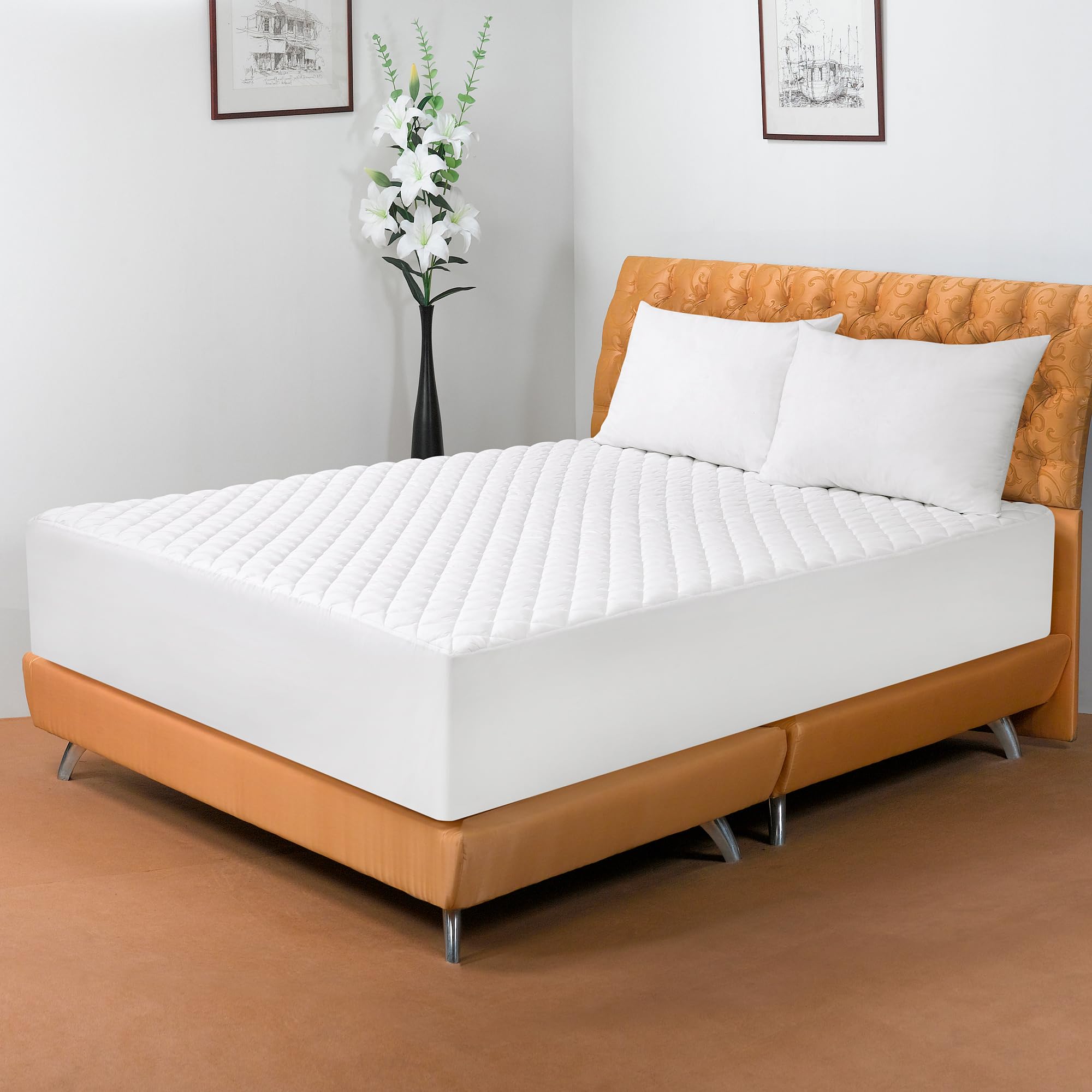 Royale Linens Twin Size Mattress Topper - Soft Quilted Mattress Protector with Deep Pocket (Fits Up to 16 Inch) - Elastic Fitted Bed Cover - Machine Washable & Hypoallergenic - Perfect for Guest Beds, Dorms & Home Use (39x75 Inches)