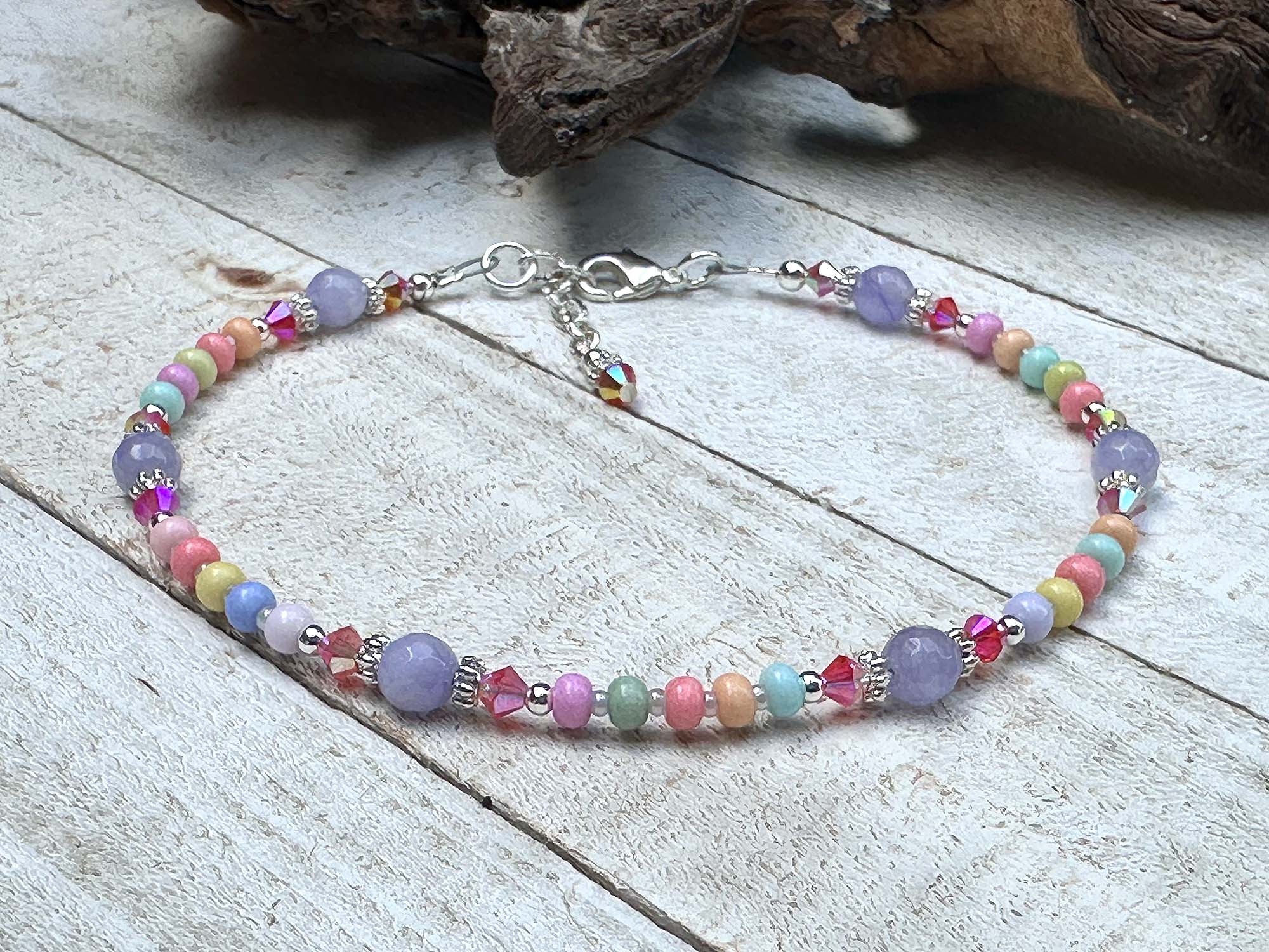 9 Candy Purple Jade Gemstone Beaded Anklet - Elegant Handmade Adjustable Ankle Bracelet for Women - Perfect for Beach, Yoga, Boho Fashion & Summer Outfits