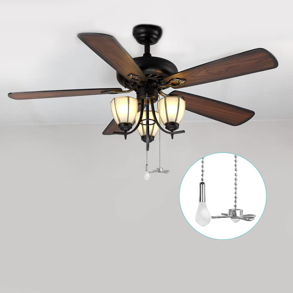 4PCS Ceiling Fan Pull Chain Set - Decorative Light Bulb & Fan Pull Cord Pendant in ORB & Silver | Replacement Pull Chains for Ceiling Fans | Perfect for Living Room, Bedroom & Home Decor