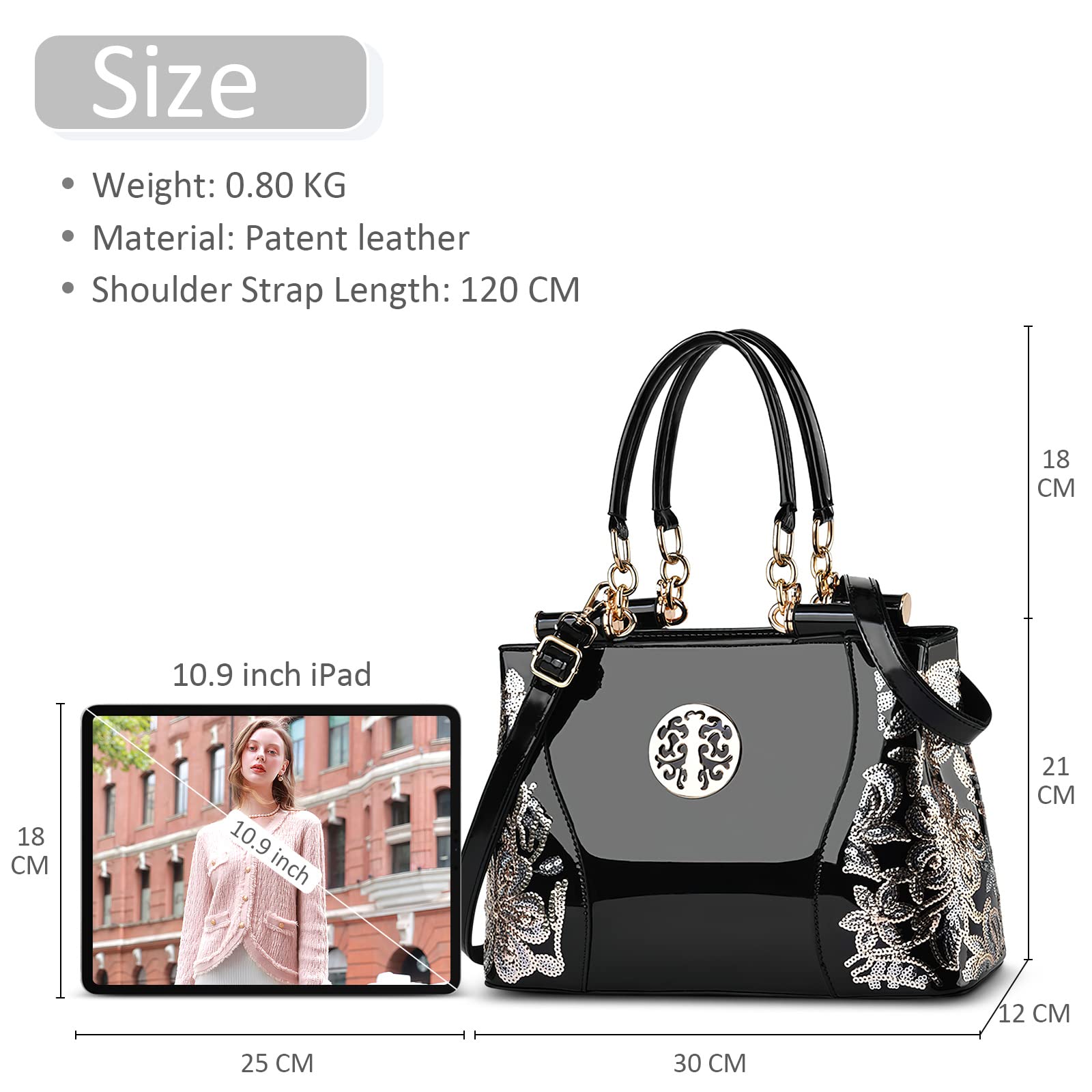 DIRRONA Women's Fashion Handbags - Top Handle Shoulder Bag, Patent Leather Satchel for Work, Travel, Wedding & Evening Events - Black Crossbody Purse for Women | Perfect for Office, Date Night & Weekend Getaways