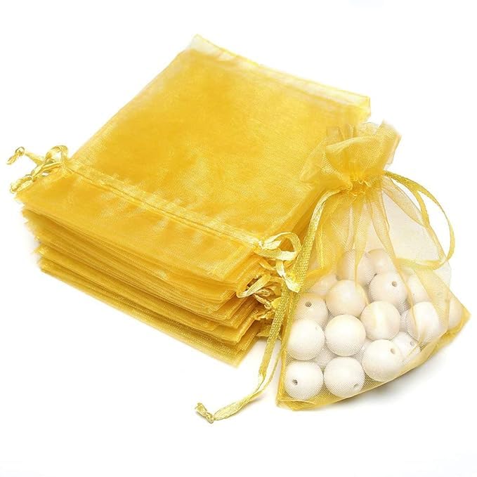 Avanti Creations Golden Clear Plain Potli Bags - 20 Pack (10x14cm) | Organza Drawstring Pouches for Jewelry, Wedding Favors & Party Gifts | Perfect for Indian Weddings, Bridal Showers & Festival Return Gifts