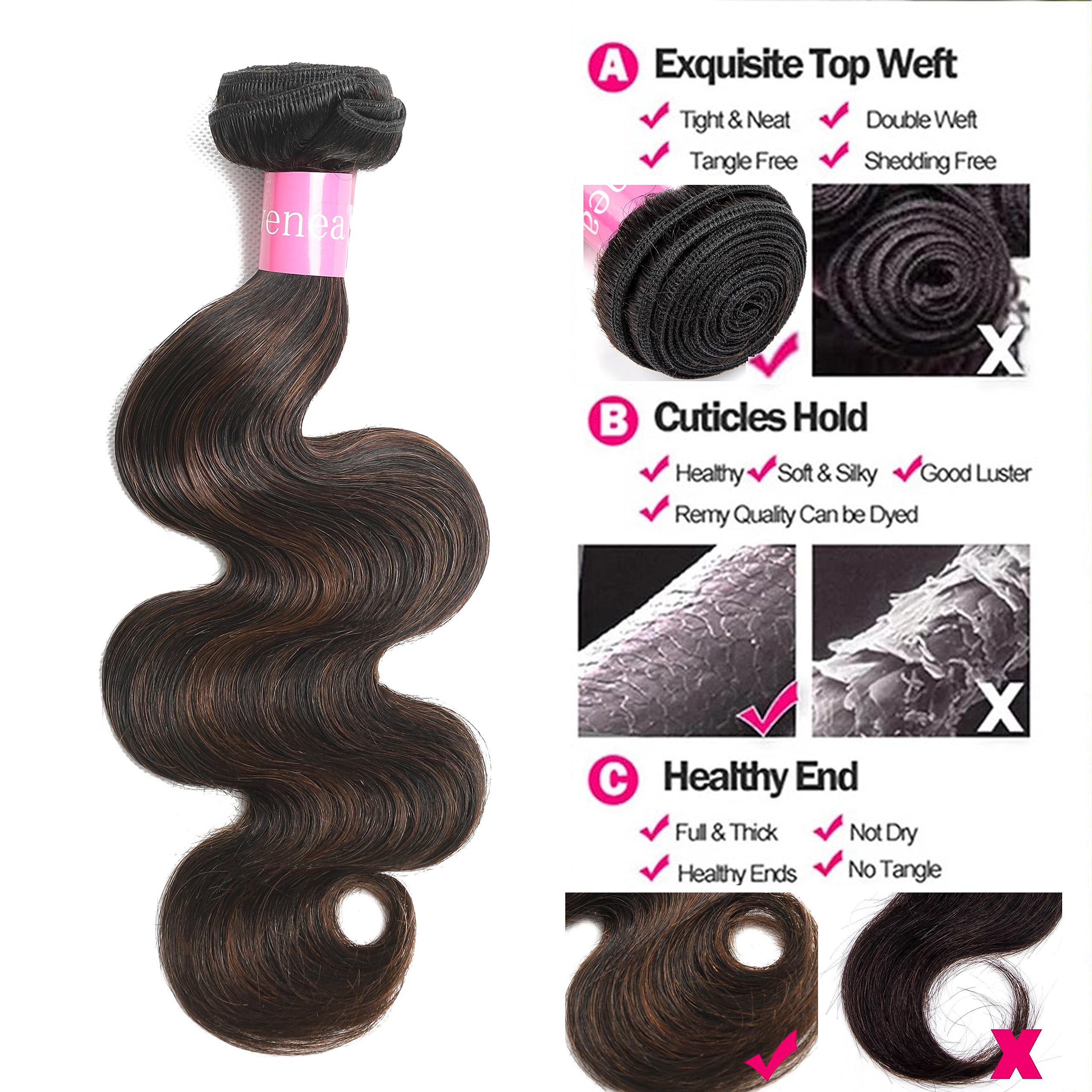 10A Ombre Bundles Body Wave Human Hair Extensions - 3 Bundles Brazilian Virgin Hair 100% Human Hair Weave (F1B/30 Color, 18 20 22 Inches) - Perfect for Salon Styling, Daily Wear & Special Occasions