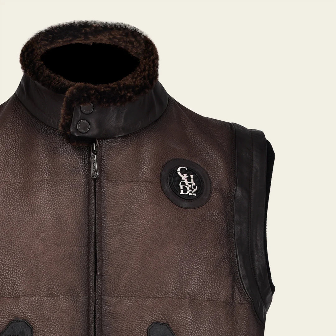 H350BOB Cuadra Men's Mocha Casual Fashion Lambskin Leather Vest - Stylish Layering for Fall & Winter Outfits