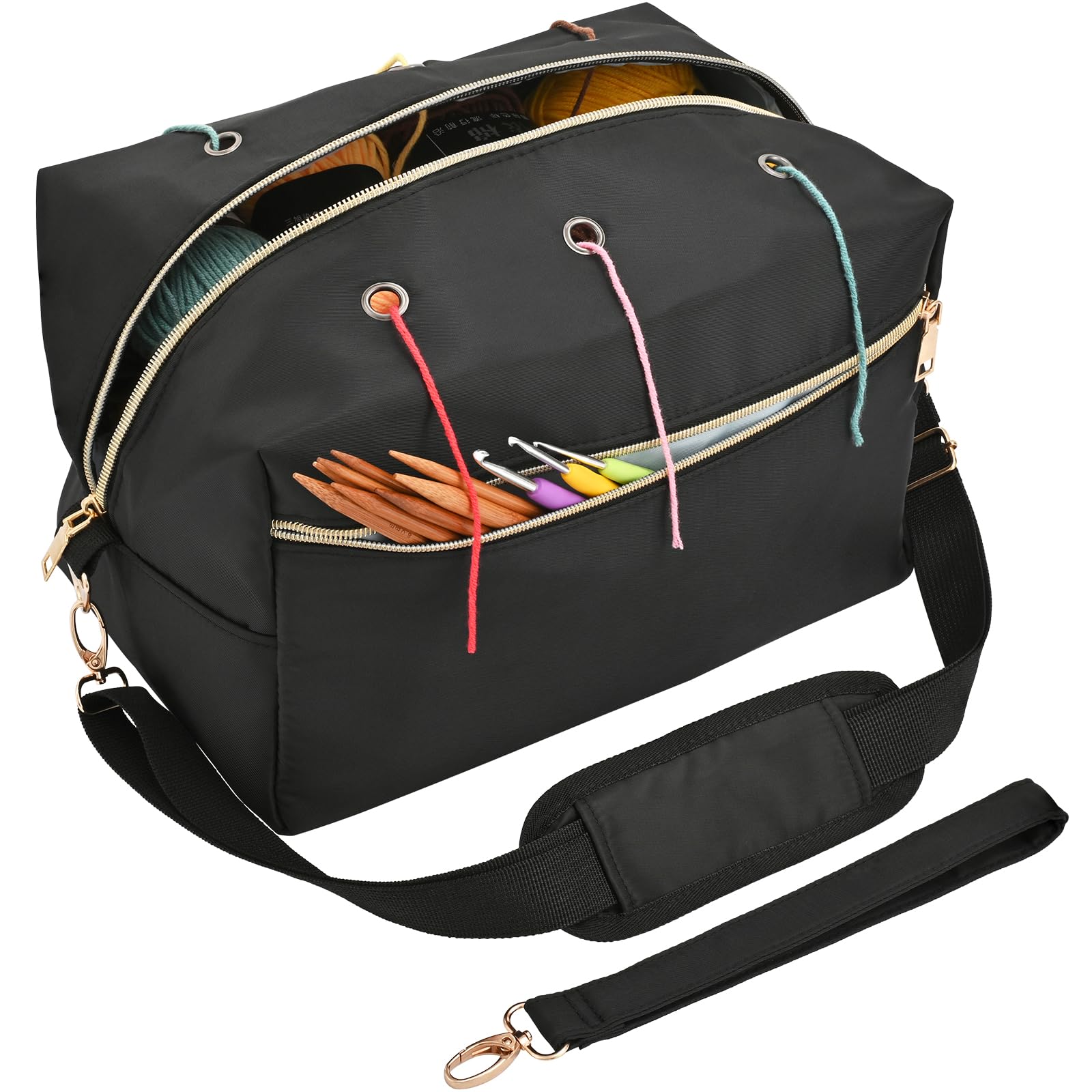 Yookee Home Yarn Storage Bag - Crochet & Knitting Organizer with Multiple Pockets for Crocheting Accessories - Perfect Gift for Crochet Lovers, Moms & Women (Black) - Ideal for Crafting, Travel & Home Organization