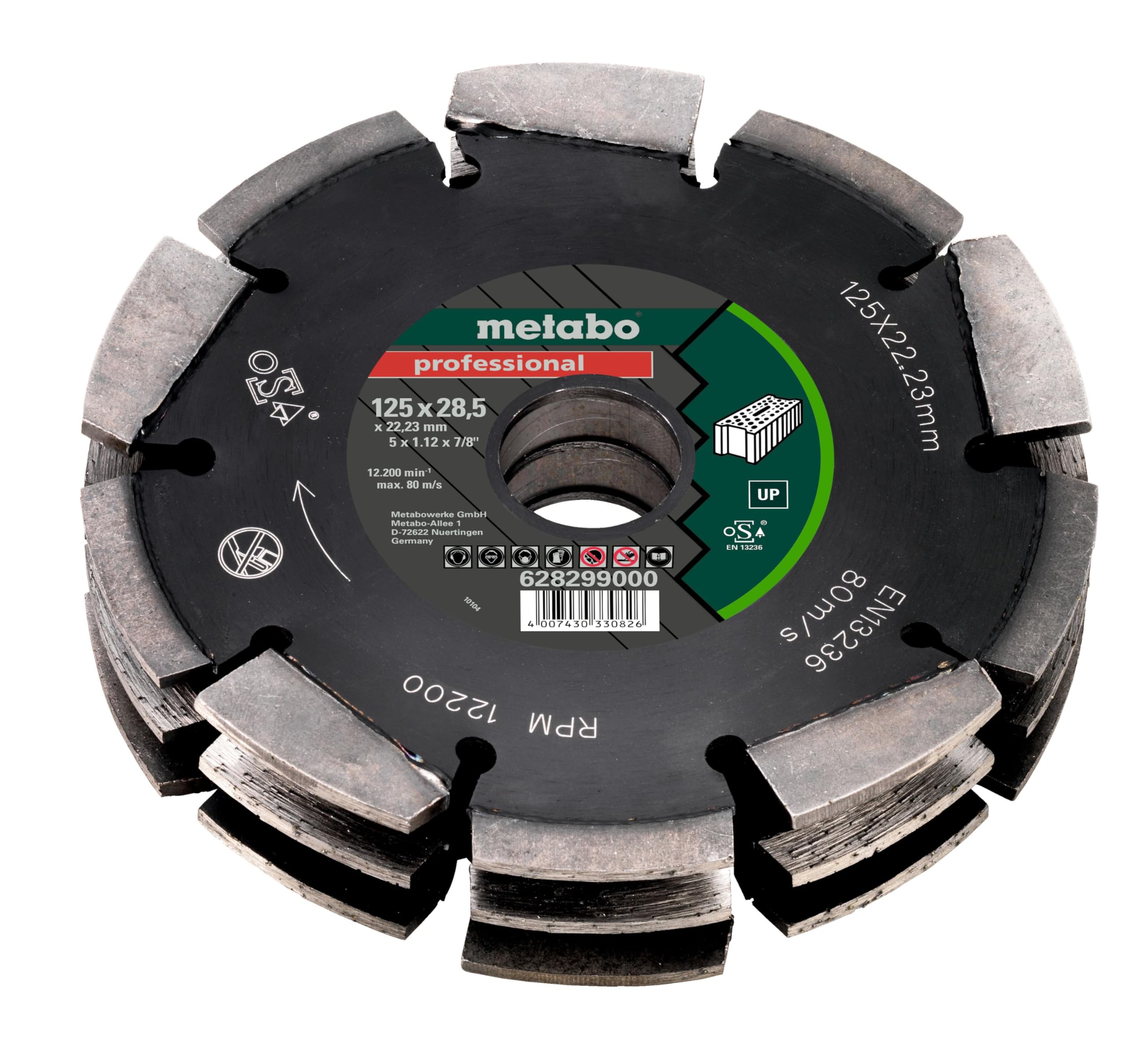 Metabo 5x1-3/16x7/8 Inch Diamond Slotting Blade for Concrete Cutting - 628299000 - Premium Diamond Wheels for Professional Masonry & Construction Work - Perfect for Tile, Brick, and Stone Cutting Projects