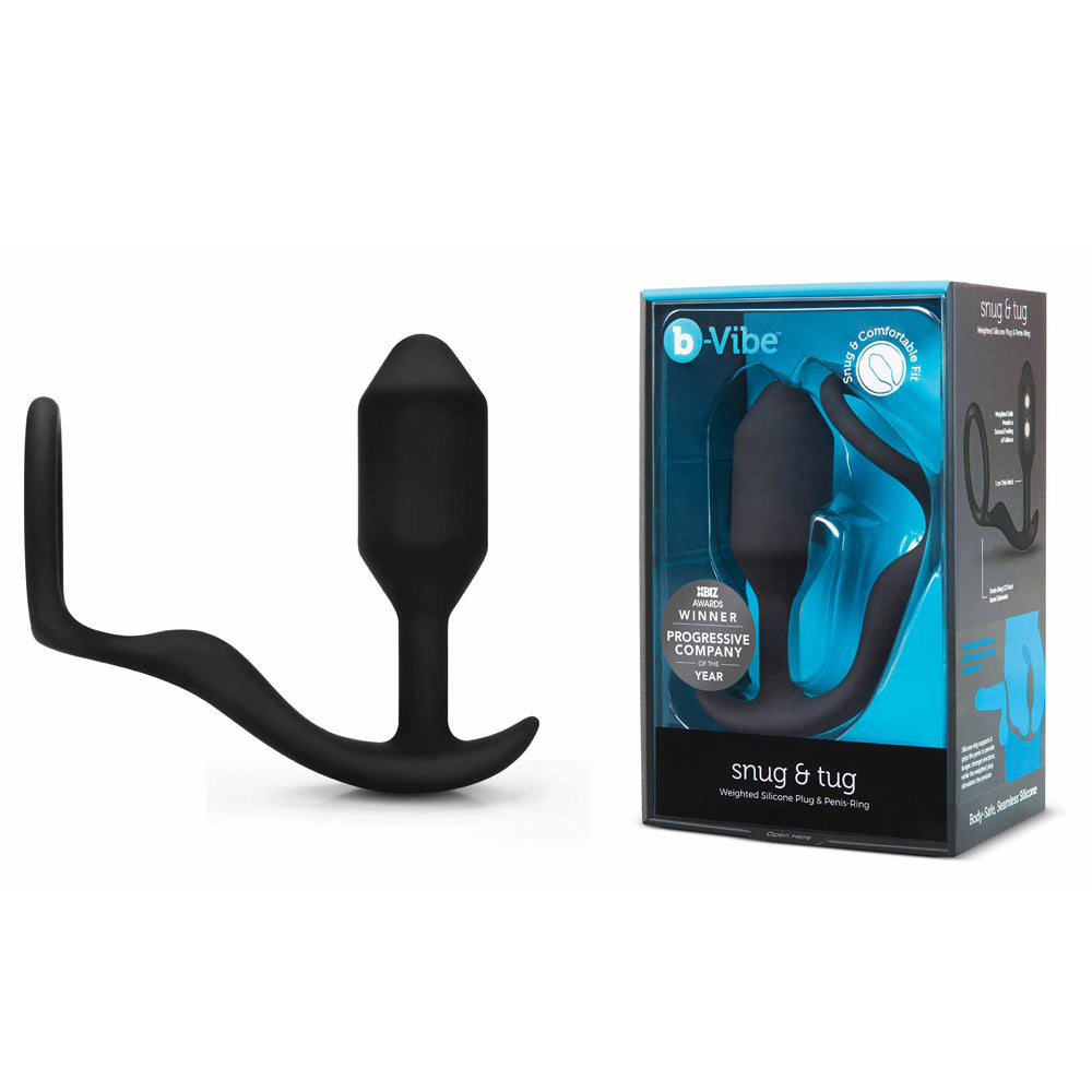 B Vibe Vibrating Snug & Tug Weighted Anal Plug & Penis Ring - Medium Size for Enhanced Pleasure | Perfect for Couples Play & Solo Exploration