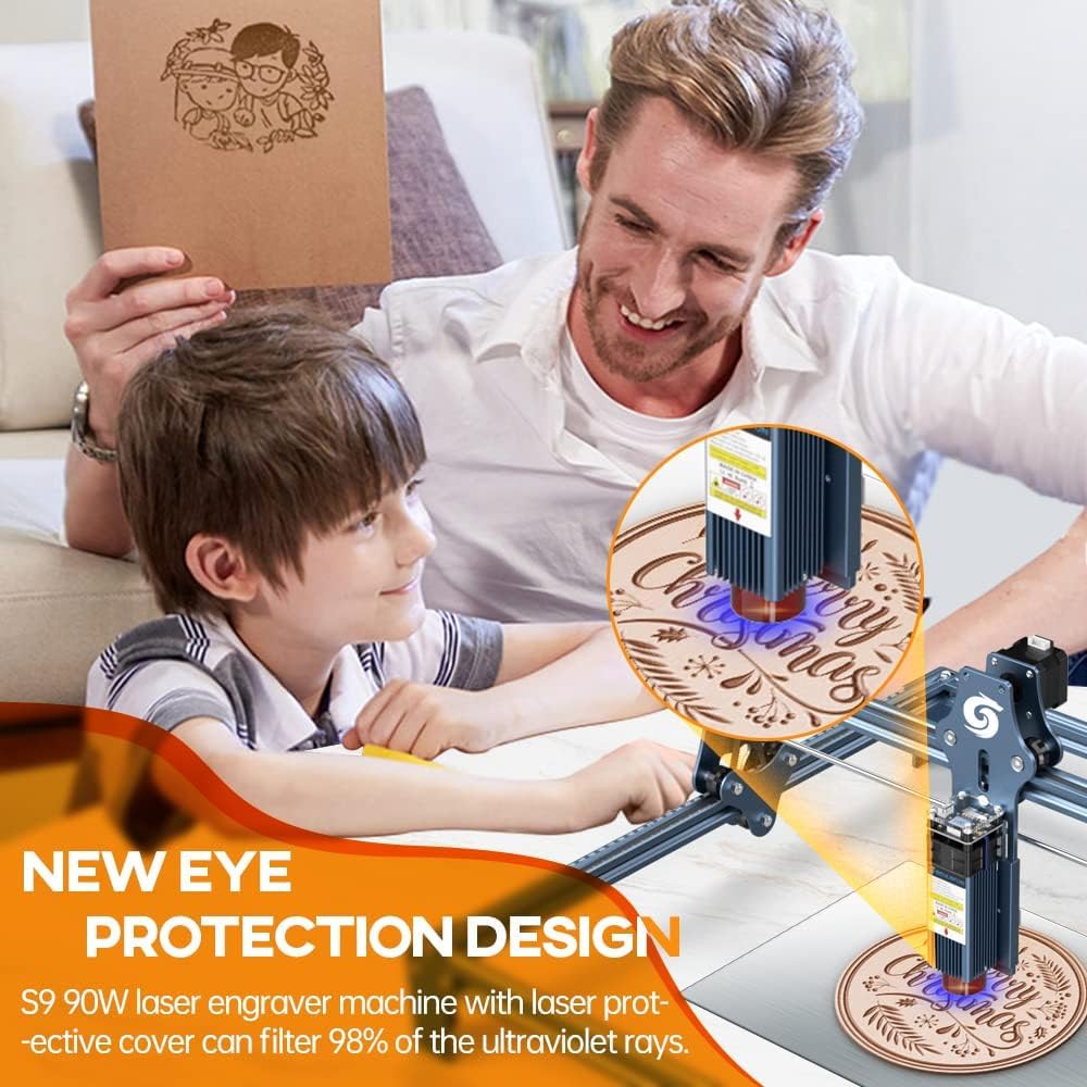 SCULPFUN S9 90W Laser Engraver with Eye Protection - Precision Laser Engraving & Cutting Machine for Wood, Metal, Jewelry - DIY Design, Model Making, Nameplates & Puzzles - Perfect for Home Workshops & Small Businesses