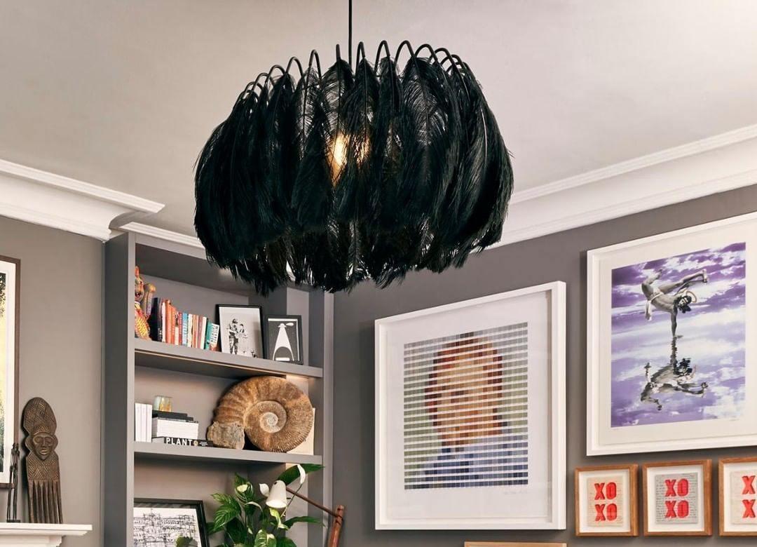 Feather Pendant Lamp - Handmade Bohemian Style Ceiling Light Fixture for Living Room, Bedroom, Dining Room & Kitchen Decor