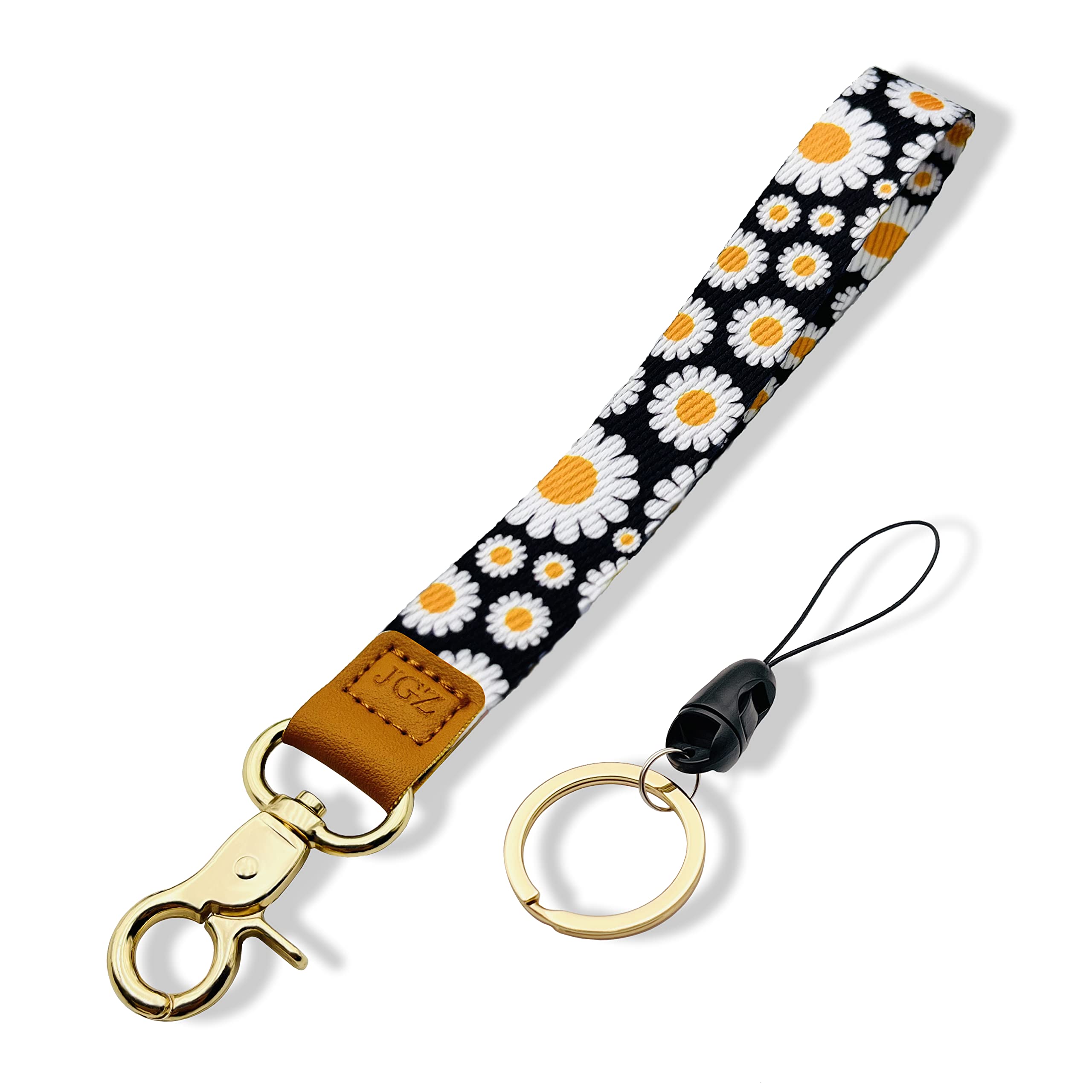 Women's Wristlet Keychain with Lanyard - White Daisy Flower Design for Keys, Phone, Headset, Wallet & Purse - Perfect for Work, Travel & Everyday Use