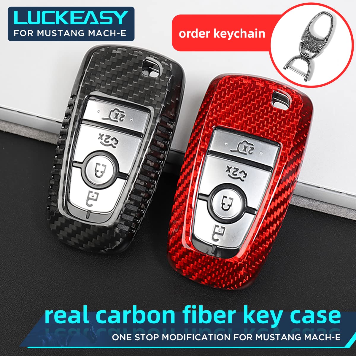 2022 Ford Mustang Mach-E Real Carbon Fiber Key Fob Cover - Premium Side Cutout Key Case Shell (Black Carbon Fiber) | Durable Protection & Stylish Accessory for Your Electric Vehicle