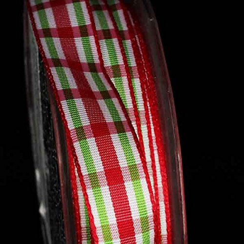Festive Red, Green & White Woven Wired Plaid Stripes Craft Ribbon - 0.63 Inch x 22 Yards for Christmas Gift Wrapping, DIY Holiday Decorations & Craft Projects