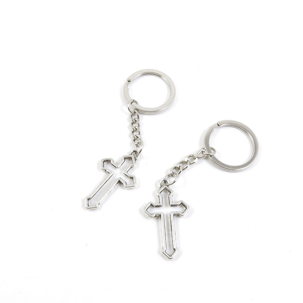 Antique Silver Tone Cross Keychain - Bulk Wholesale Key Ring Tags for Car Keys, House Keys & Gift Giving - Durable Metal Keychain Supplies for Everyday Use, Travel & Organization (Latin Cross Design)