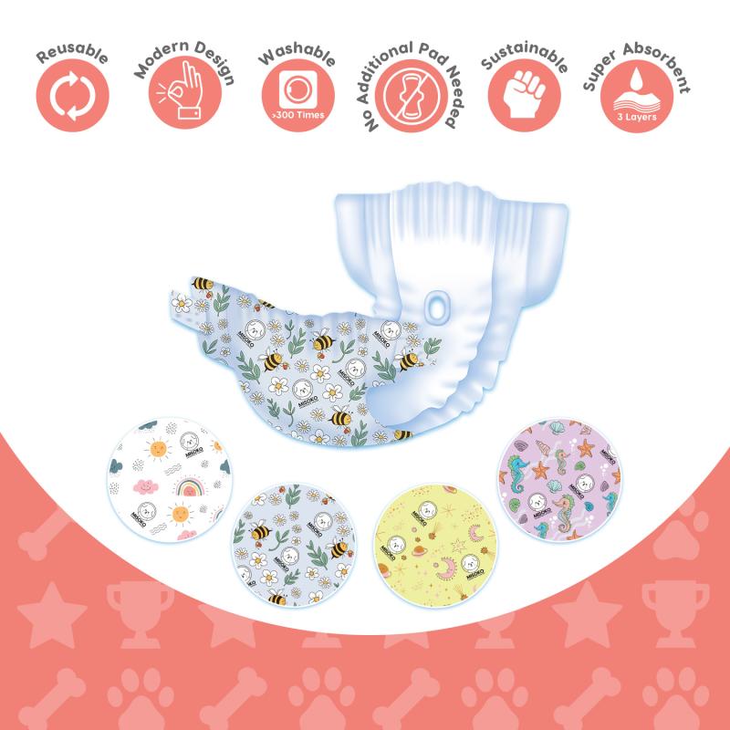 Misoko Washable Reusable Dog Diapers for Female Dogs - 3 Pack, Meadow Green - Soft & Absorbent Pet Diapers for Incontinence, Heat Cycles, and Training - Perfect for Small to Medium Dogs at Home or Travel