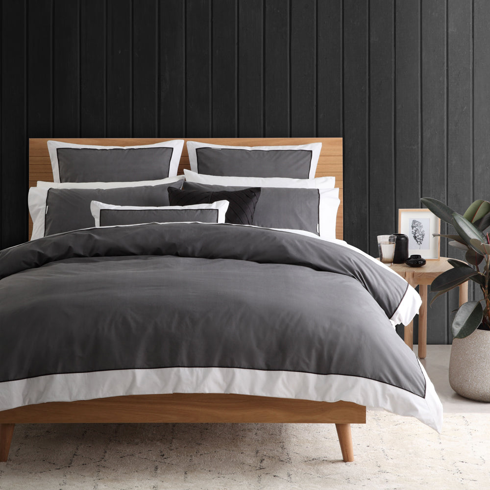 Premium Essex Charcoal European Pillowcase - 100% Cotton Luxury Bedding for Home & Hotel Use - Perfect for Master Bedrooms, Guest Rooms & Airbnb Stays