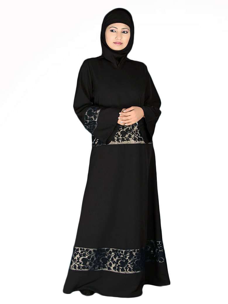 Elegant Black Embroidered Abaya Dress for Women - Modest Islamic Prayer Dress for Mosque & Special Occasions
