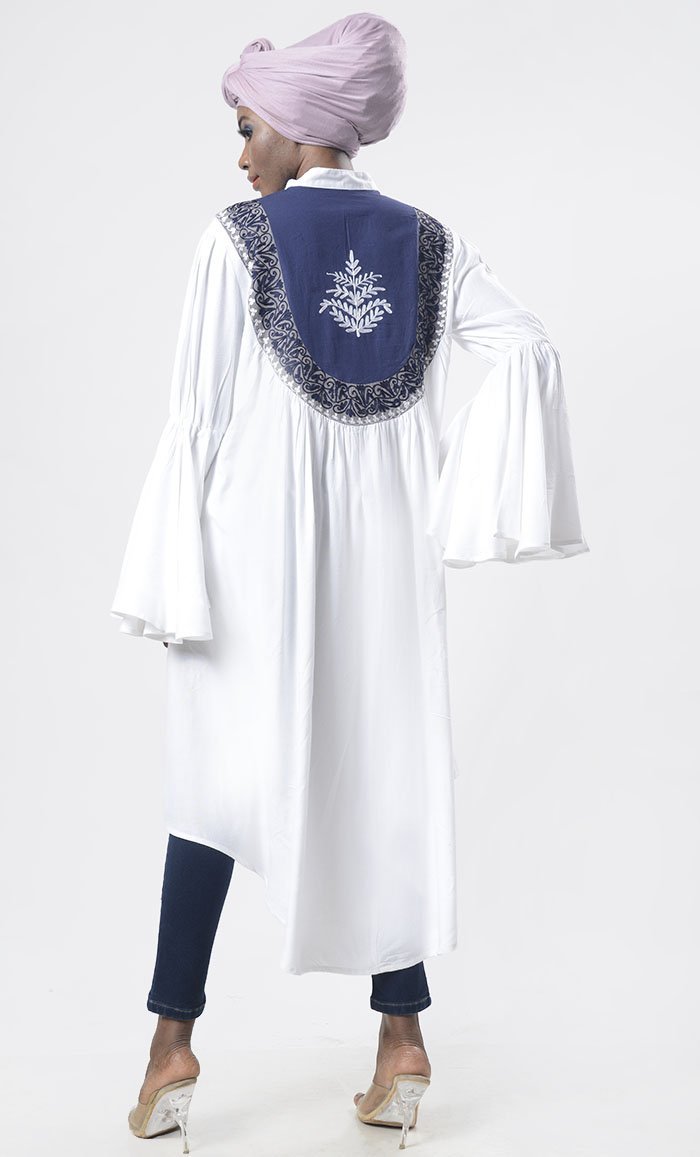 Elegant Embroidered Yoke Asymmetric Tunic Top for Women - Boho Chic Blouse for Casual Outings & Special Occasions