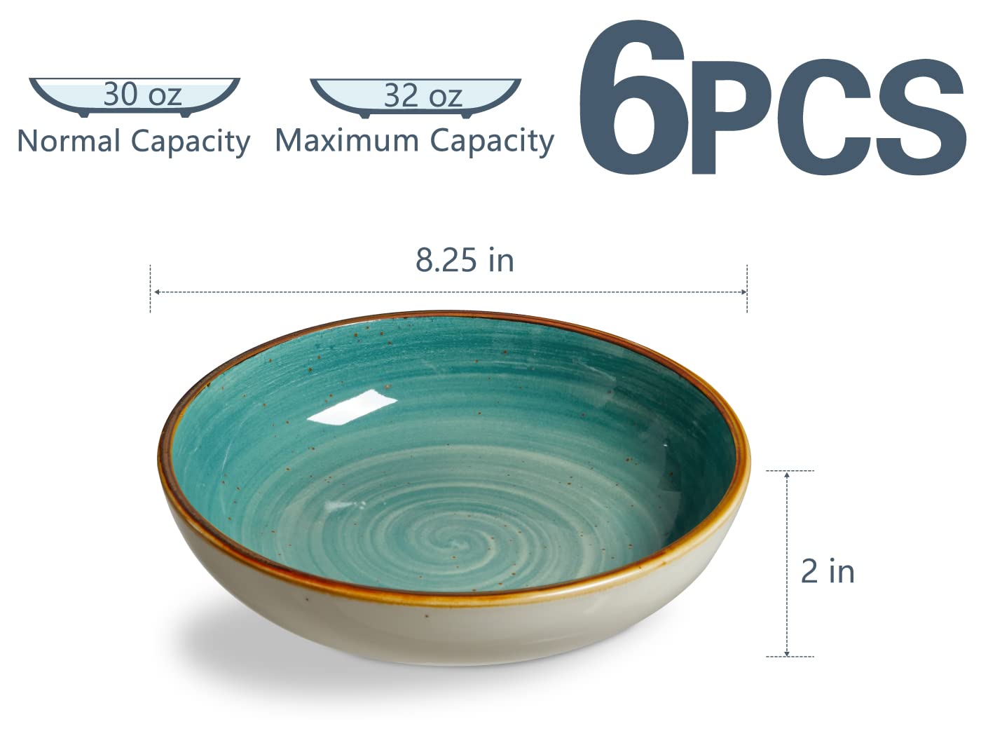 ONEMORE 10.5 Inch Ceramic Dinner Plates Set with 30oz Salad Bowls - Microwave, Oven & Dishwasher Safe - Durable Teal Blue Tableware for Everyday Dining, Parties & Restaurant Use