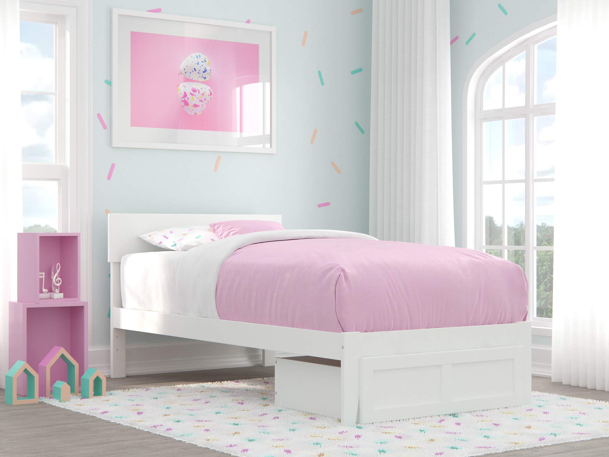 AFI Boston White Twin Size Platform Bed with Storage Drawer - Perfect for Small Bedrooms, Kids Rooms & Dormitories
