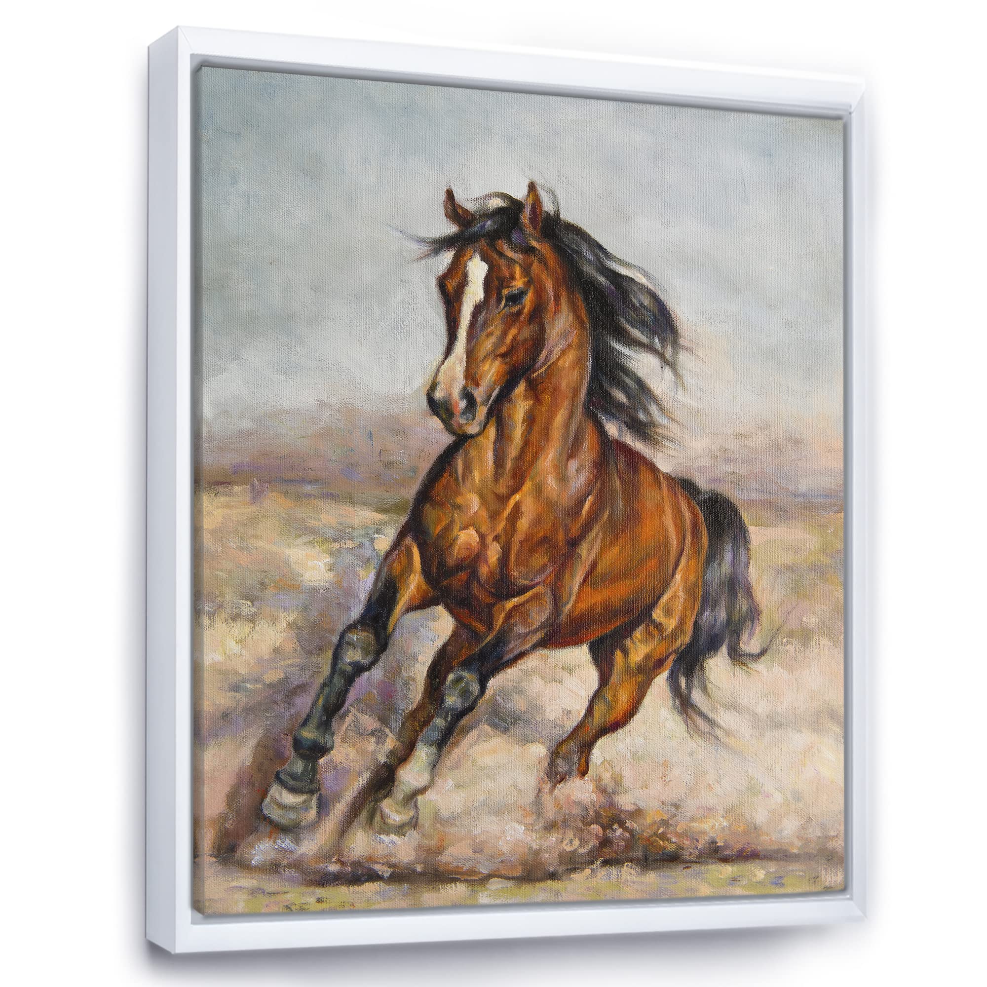 DesignQ Horse Racing Painting - Farmhouse Framed Canvas Wall Art Print for Living Room, Bedroom & Office Decor