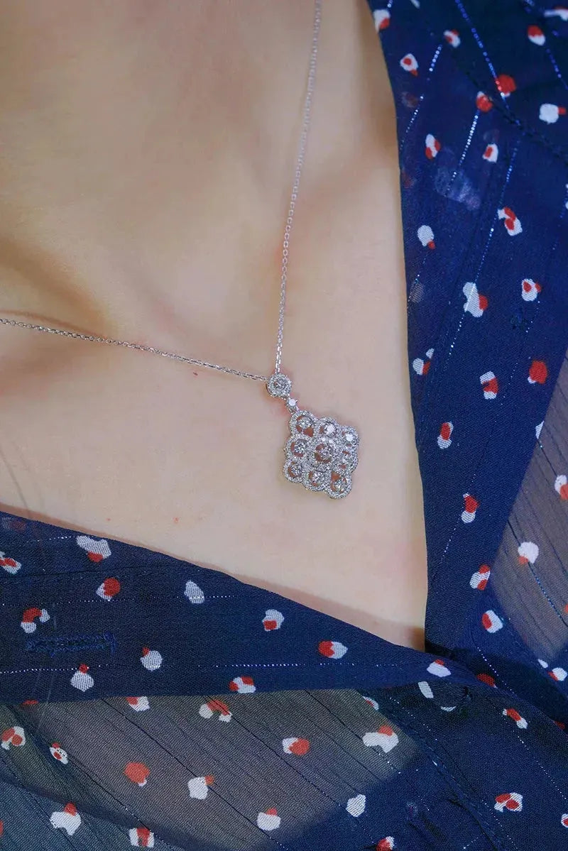 18K White Gold Vintage Palace Design Diamond Pendant Necklace - 0.85ct Natural Diamond for Women, Perfect for Engagement, Anniversary & Special Occasions