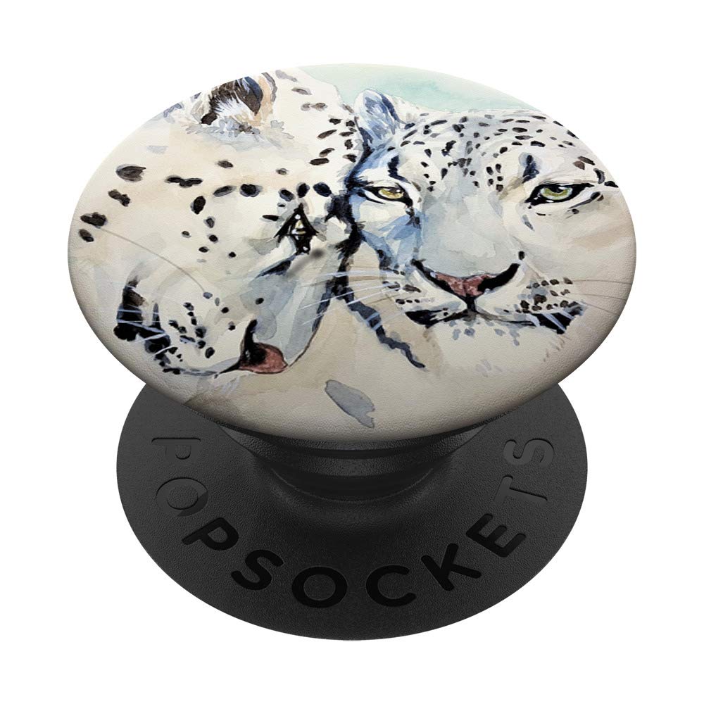White Snow Leopards Big Cats Watercolor Painting Print - Wildlife Animal Wall Art Decor for Living Room, Bedroom & Office