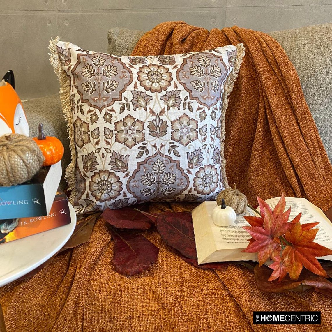 Autumn Serenade Beige & Gray Velvet Decorative Throw Pillow Cover - Soft Luxury Cushion for Sofa, Bed, Living Room & Home Decor