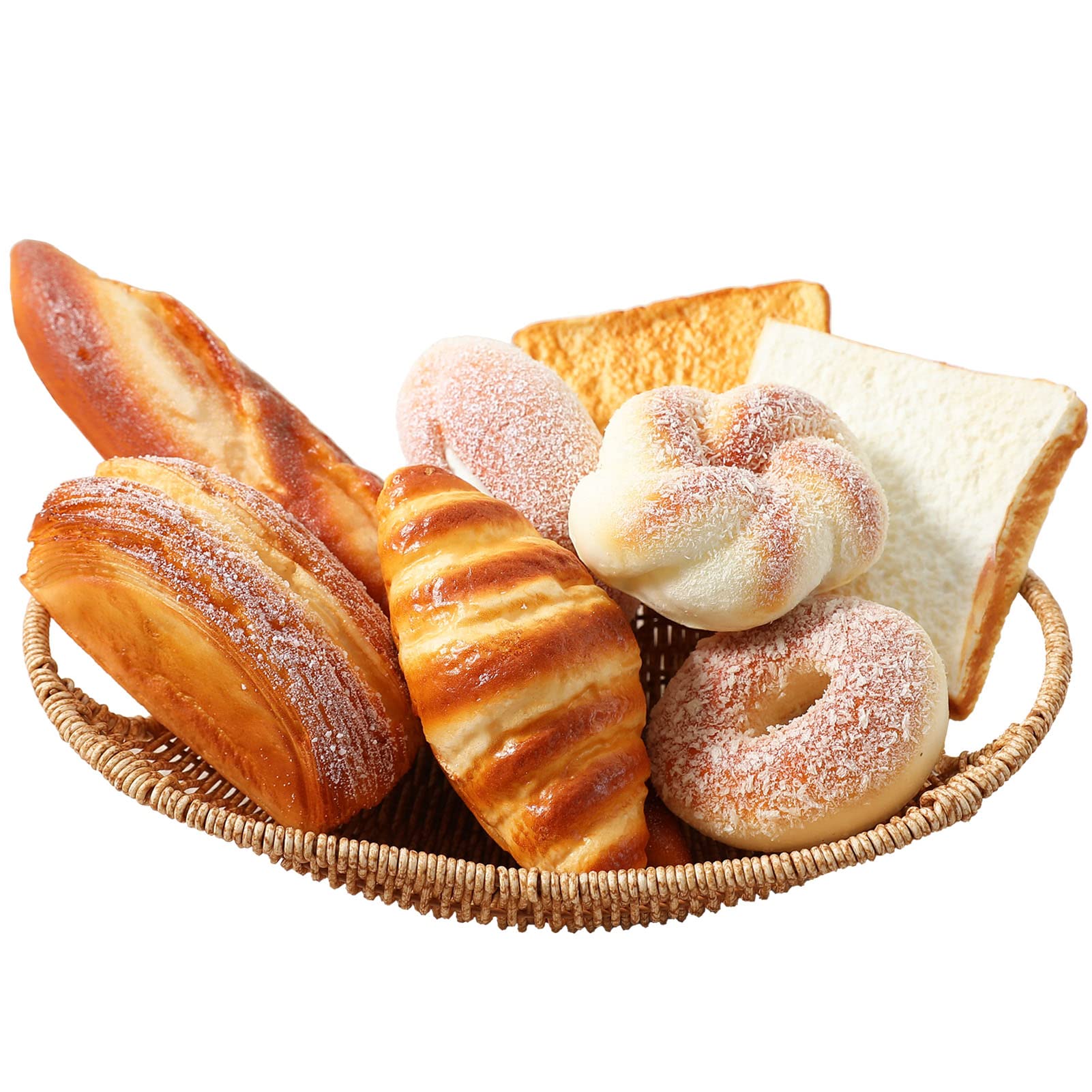 8-Piece Artificial Bread Set - Realistic Fake Food for Display & Decoration - Faux Croissant, Dessert, Baguette & Toast - Perfect for Home Staging, Photography Props & Kitchen Decor