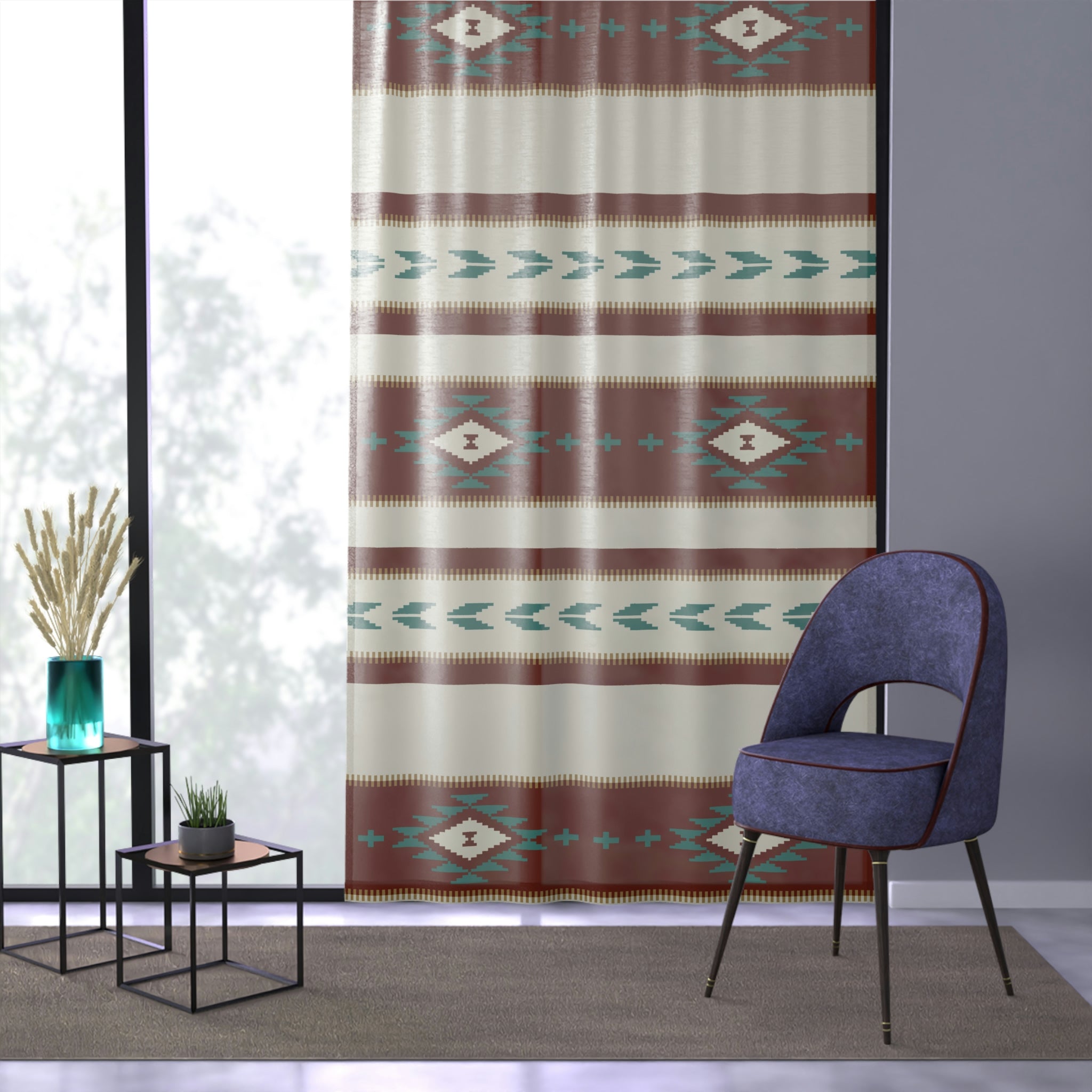 Sedona Falls Southwestern Print Sheer Window Curtain - Lightweight Polyester Semi-Transparent Panel for Living Room, Bedroom & Kitchen Decor