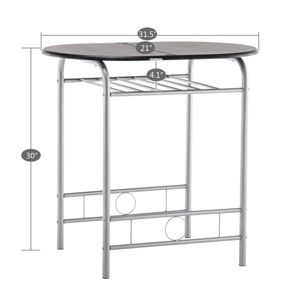 3-Piece Bistro Dining Table Set with 2 Chairs - Compact Breakfast & Kitchen Table with Metal Frame & Storage Shelf (Black) | Perfect for Small Spaces, Apartments, and Cozy Breakfast Nooks