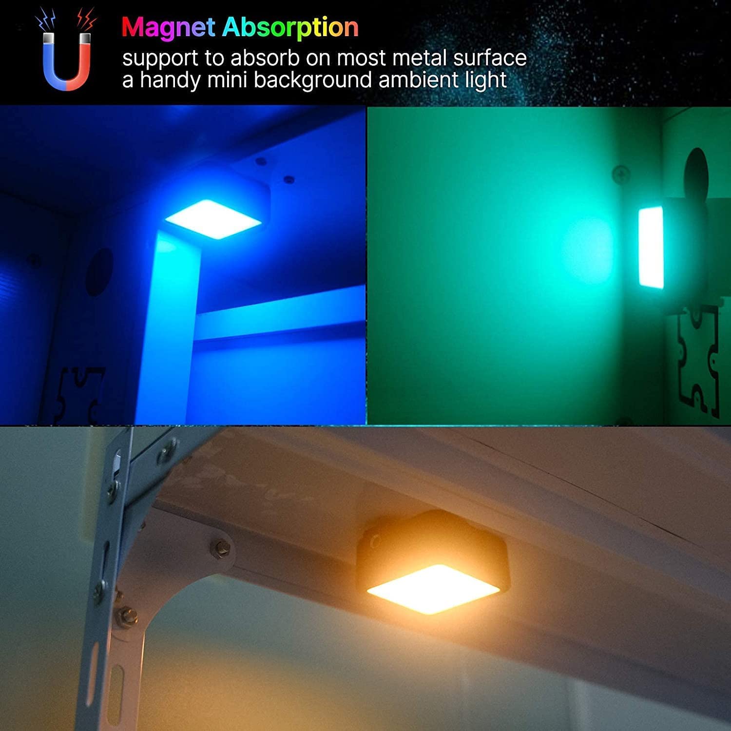 RGB LED Video Light - Mini LED Camera Light with 3 Cold Shoe Mounts & Magnetic Adsorption | 2500K-9500K Adjustable Color Temperature & Brightness | Portable Photography Lighting for YouTube, TikTok, Live Streaming & Vlogging