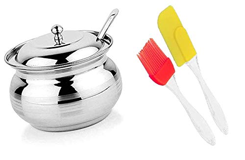 Premium Stainless Steel Ghee Oil Pot with Silicone Spatula & Oil Brush Set - Perfect for Cooking, Baking, and Drizzling Oils in the Kitchen