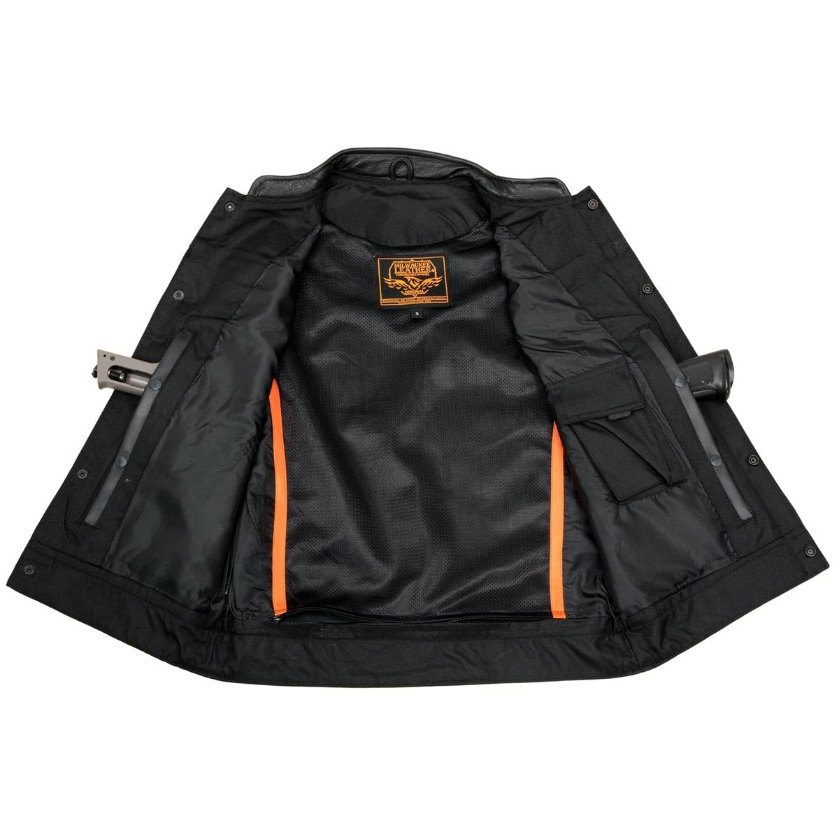 Milwaukee Leather SH2036 Men's Black Club Style Open Neck Leather Vest for Motorcycle Riding & Biker Events - Premium Genuine Leather Jacket for Casual Wear & Outdoor Activities