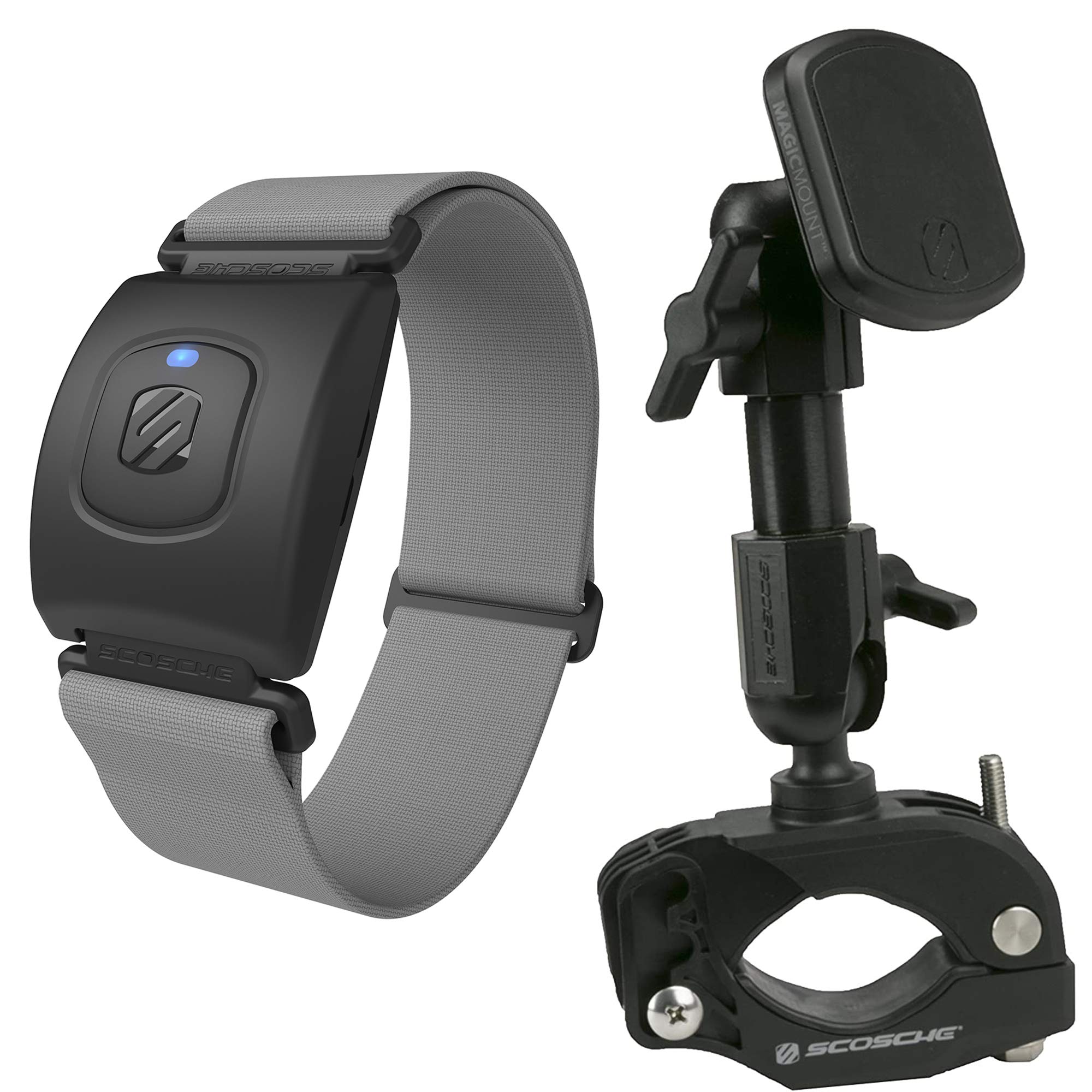 Scosche Rhythm+ 2.0 Armband Heart Rate Monitor & MagicMount XL Magnetic Tablet Phone Mount - Gray Fitness Bundle for Spin Bike Training | Perfect for Home Gym, Cycling Workouts & Indoor Exercise Equipment