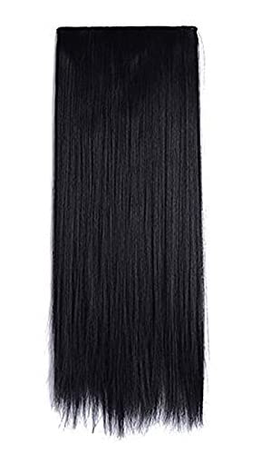AASA 5 Clips Synthetic Fiber Hair Extensions for Women & Girls - 20-22 Inch Straight Clip-in Hairpiece (Black) | Perfect for Daily Styling, Parties & Cosplay