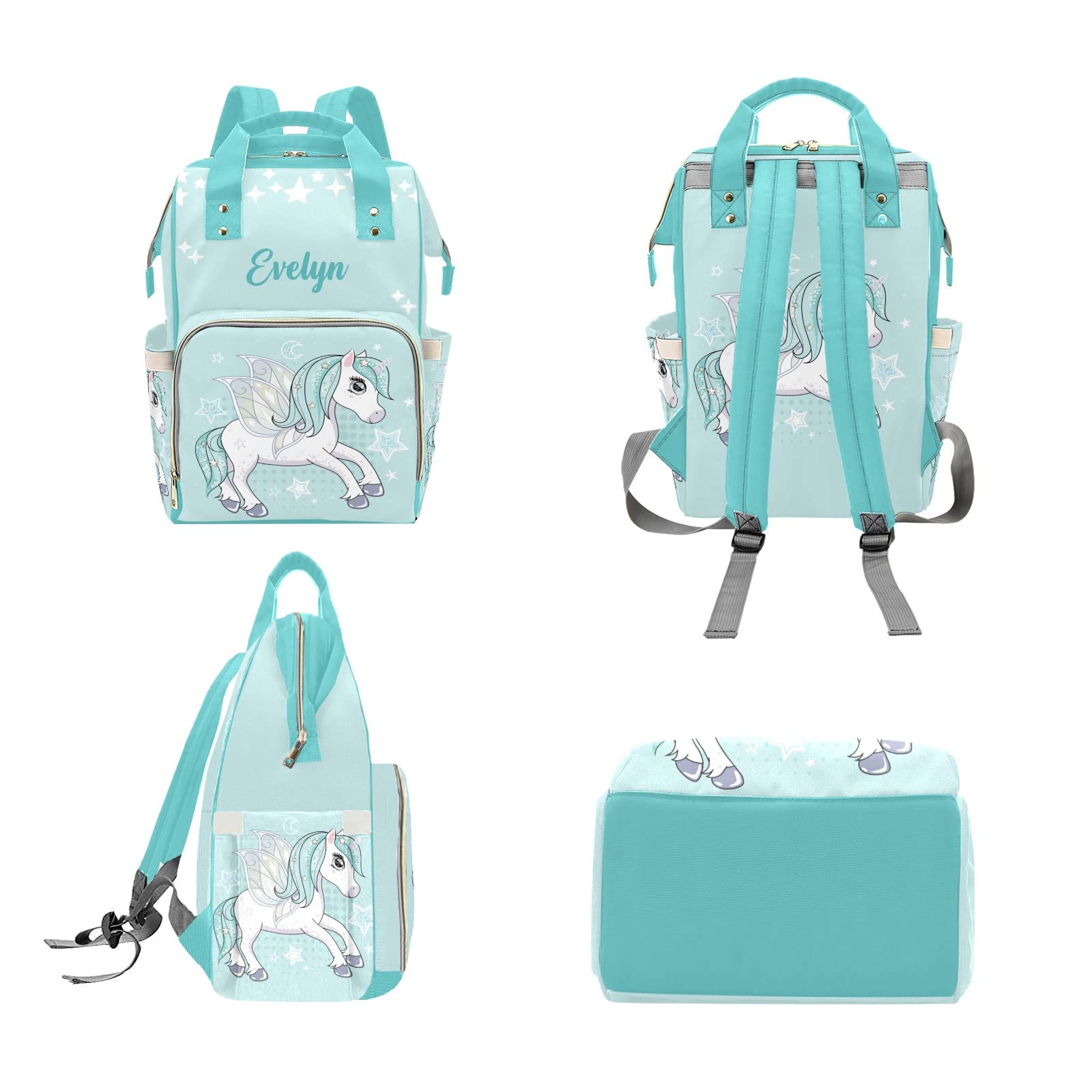 Custom Unicorn Green Diaper Bag Backpack Tote - Personalized Baby Shower Gift for Moms - Perfect for Travel, Daycare & On-the-Go Parenting