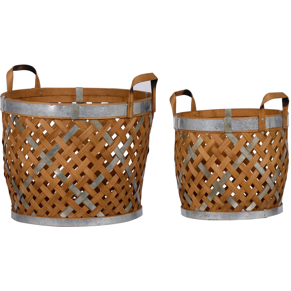 A&B Home Group Natural Bamboo Woven Storage Baskets - Set of 2 Round Baskets (16