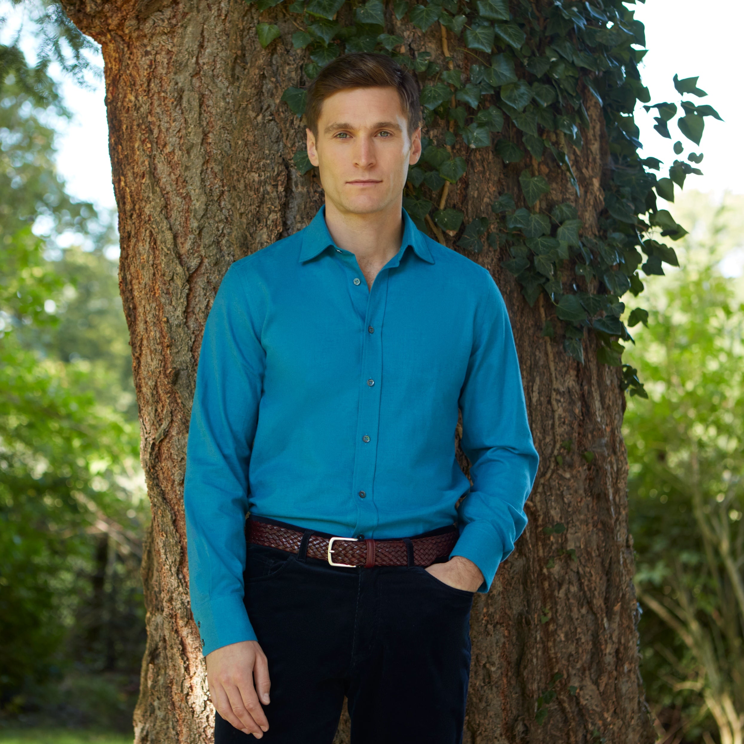 Alex Teal Melange Twill Shirt for Men - Soft Cotton Casual Button Down Shirt | Business, Office & Weekend Wear