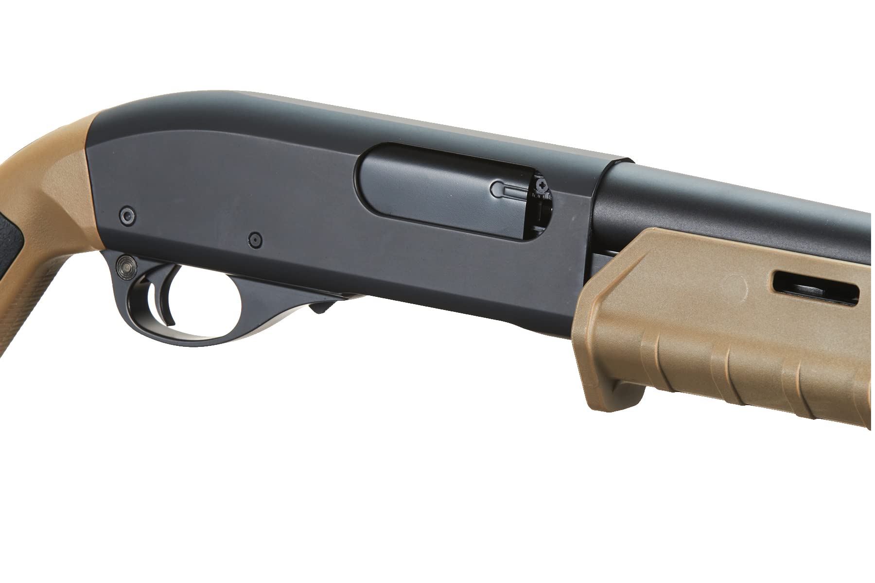 Golden Eagle M870 Pump Action Airsoft Shotgun - 350 FPS, 3/6-Shot Capacity, MLOCK Style, Tan Color with Holder - Perfect for Airsoft Battles, Tactical Training & Outdoor Shooting Games